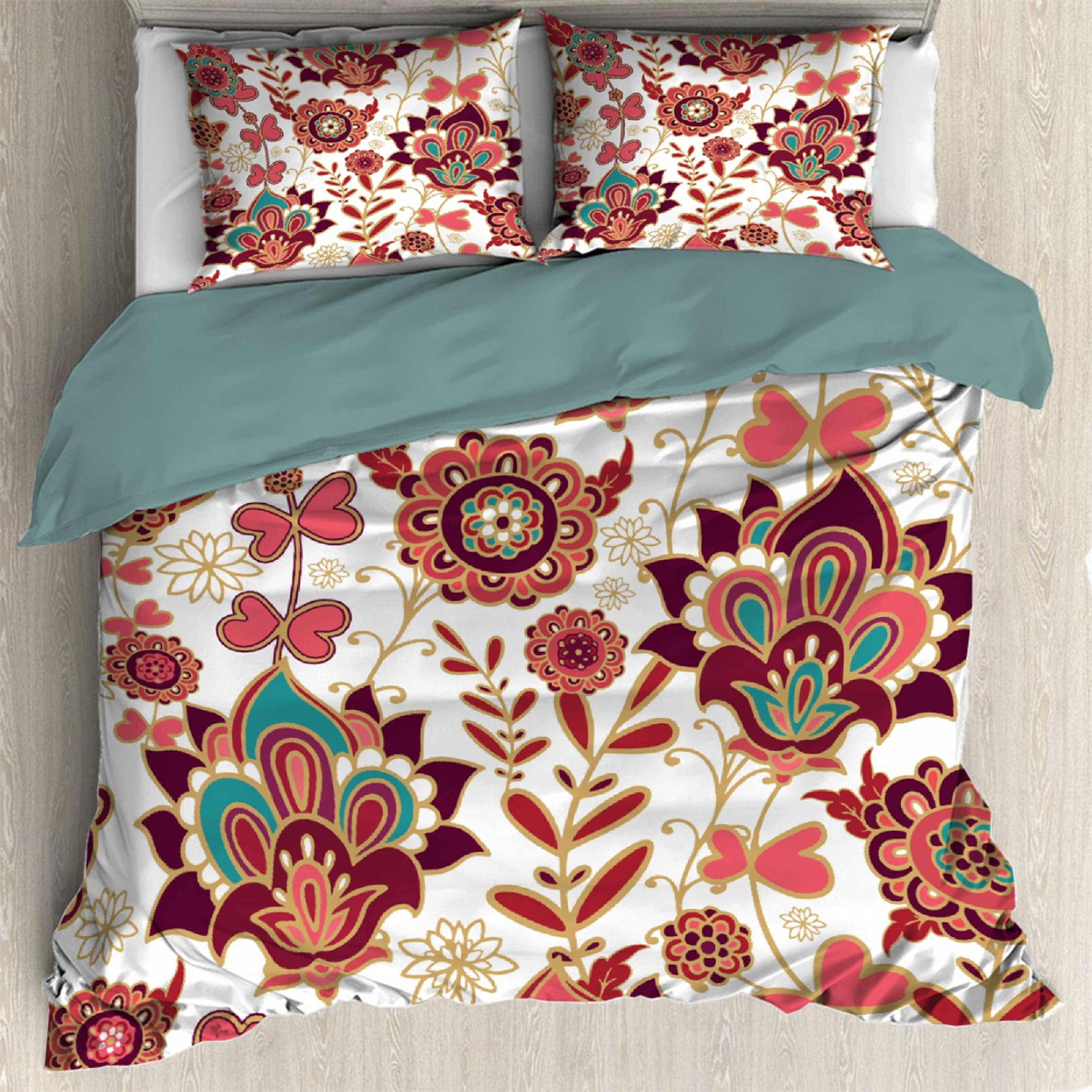 Boho Paisley Floral Aztec Ethnic Woven Duvet Cover Set - Lightweight Soft Bedding Comforter Set for Twin Bed (68x87 inches/180x220cm) - Perfect for Kids, Teens & Women's Room Decor, Boho Chic Bedroom Style