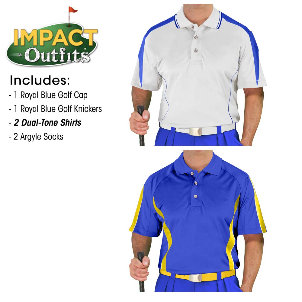 Royal Blue Men's Impact Golf Outfits - Performance Golf Shirts & Pants for Comfort & Style - Perfect for Golf Tournaments & Casual Wear