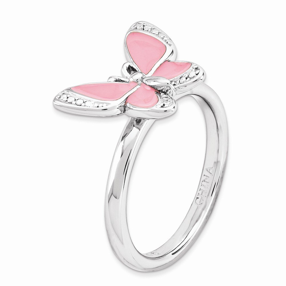 Sterling Silver Stackable Pink Enamel Butterfly Ring for Women - Dainty Jewelry Gift for Birthday, Anniversary & Everyday Wear | Boho Chic Fashion Accessory