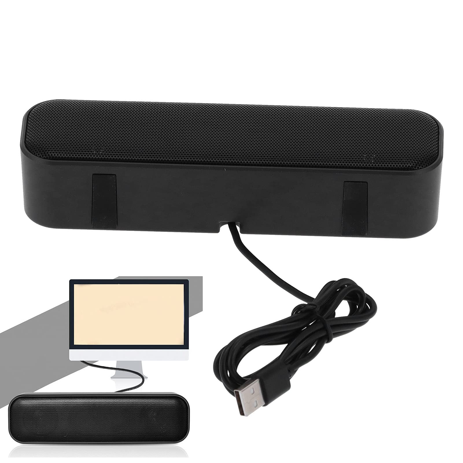 CHEOTIME USB Powered Mini Soundbar Speaker, Compact Stereo Laptop Speakers with Space-Saving Design for PC, Desktop, Dorm, Office, Desk, Restaurant, and Home Entertainment