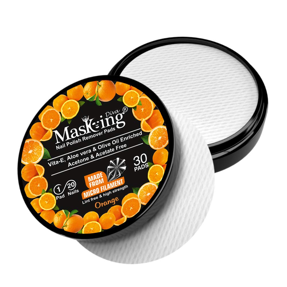 MasKing Beauty Facial Sheet Mask Combo Pack of 4 - Kiwi, Avocado, Potato & Green Tea Extract for Hydration & Brightening | Diva Orange Nail Polish Remover with 30 Round Pads - Perfect for Women & Men | At-Home Spa Day & Professional Salon Use