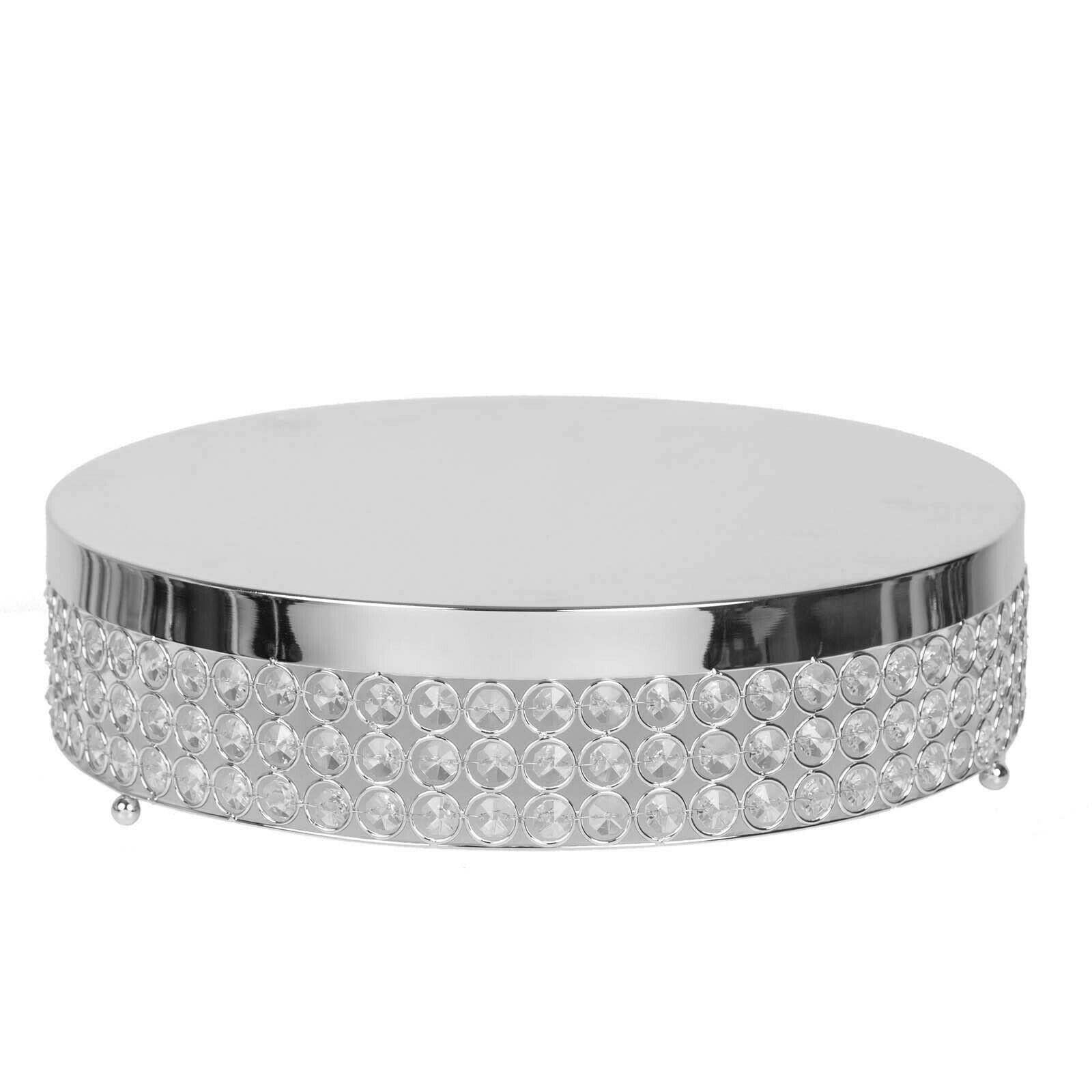 15.5 Inch Silver Metal Cake Stand with Crystal Beads - Elegant Wedding, Birthday & Party Dessert Display - Perfect for Cake Decorating, Kitchen Serving & Special Events