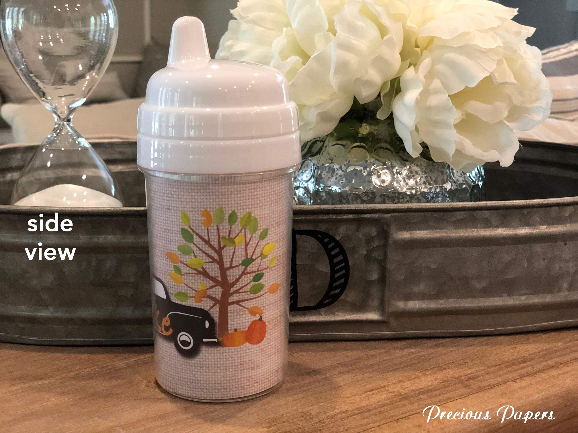 Personalized Rustic Fall Sippy Cups for Kids - Truck & Pumpkin Design - BPA-Free Spill-Proof Toddler Cups - Perfect for Autumn Parties, Thanksgiving & Holiday Gift Giving
