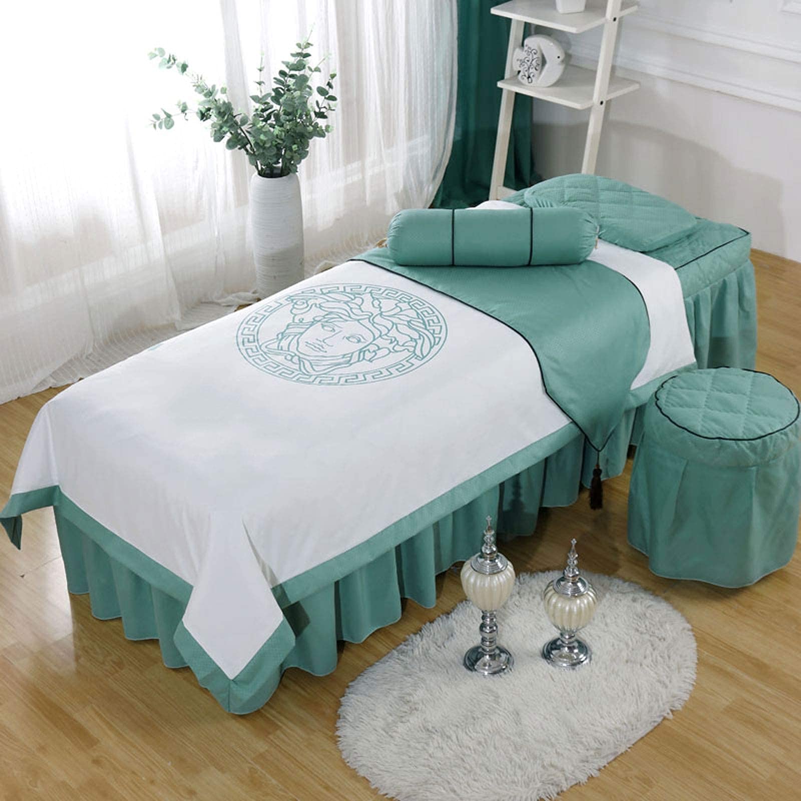 4-Piece Microfiber Massage Bed Sheet Set - Soft Beauty Salon Bed Cover, Nordic Style Spa Bedspread, Thick Solid Color for Massage Tables (Green, 70x185cm) | Perfect for Facial Treatments, Massage Therapy & Salon Services