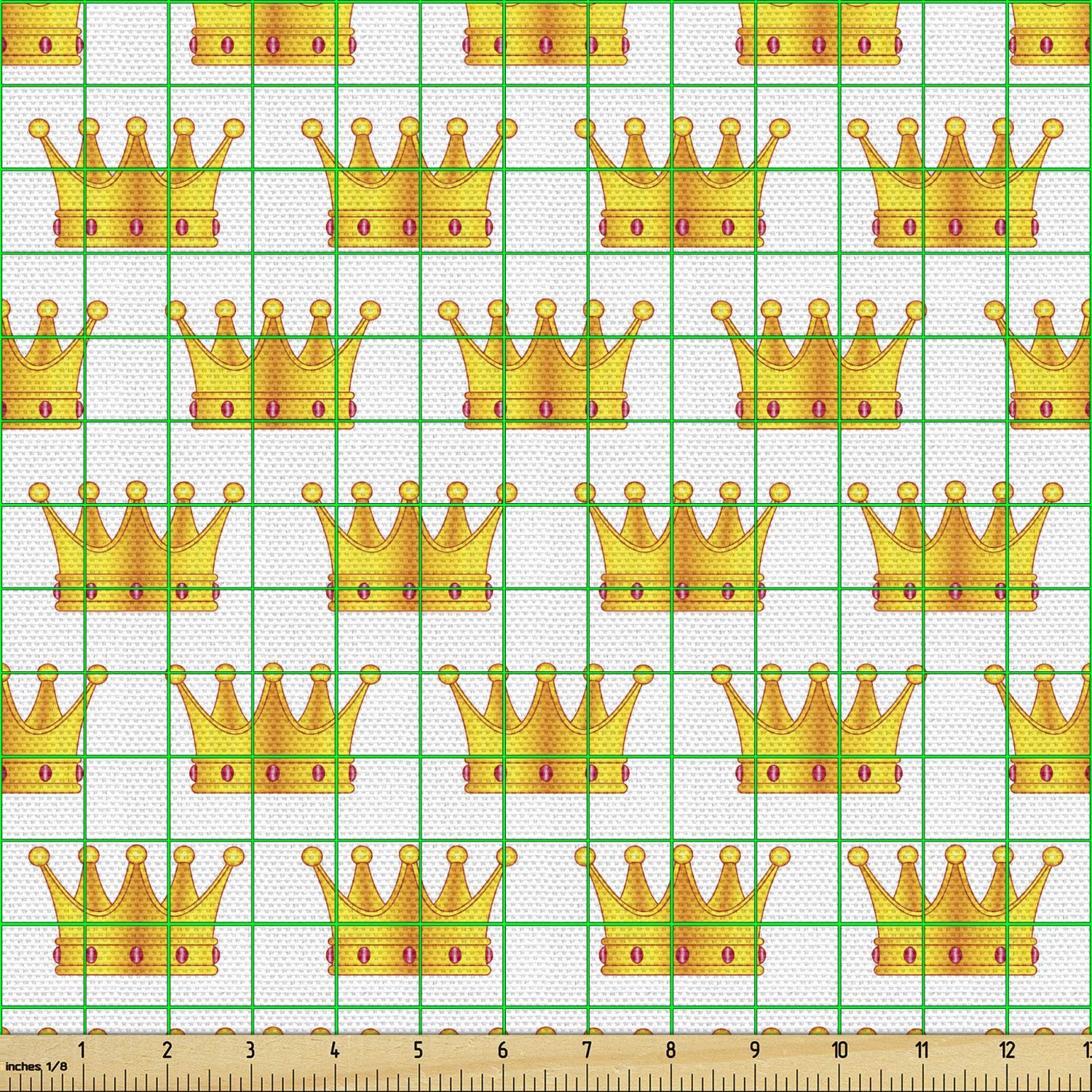 Ambesonne Crown Fabric by The Yard - Royal Symmetric Design on Plain Backdrop, Decorative Upholstery & Home Accent Fabric, 10 Yards, Yellow Orange & White - Perfect for DIY Home Decor, Curtains, Pillows & Furniture Projects