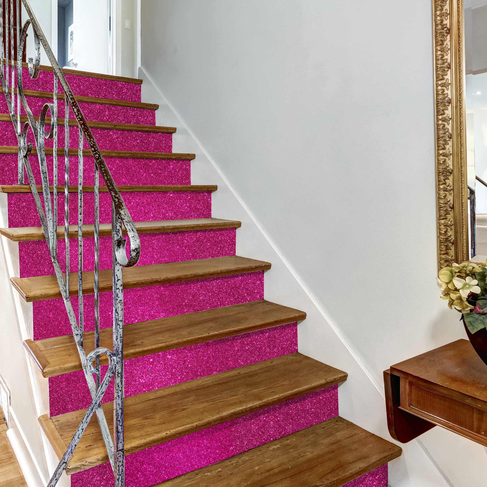 VEELIKE Hot Pink Glitter Wallpaper - Peel and Stick Removable Self-Adhesive Vinyl Roll (15.7''x354'') for Bedroom Walls, Cabinets, Drawers & Girl's Room Decor - Sparkle Pink Glitter Contact Paper for DIY Home Improvement & Party Decorations