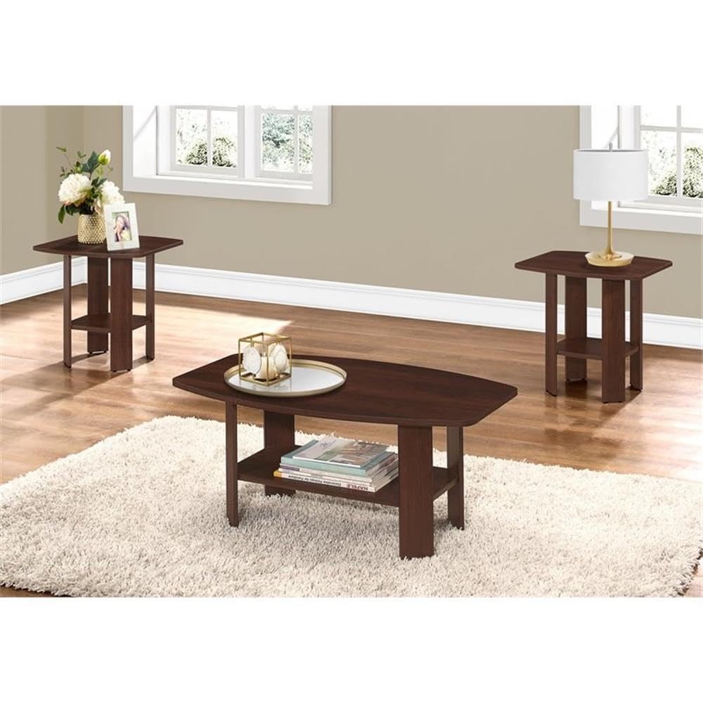 Monarch Specialties 3-Piece Cherry Wood Dining Table Set - Elegant Kitchen & Dining Room Furniture for Small Spaces