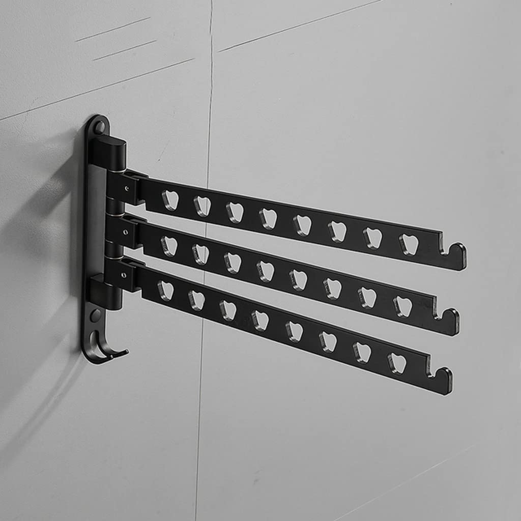 MKOJU Aluminum Folding Clothes Drying Rack - Wall Mounted Swivel Hanger for Laundry, Balcony & Small Spaces (Black) - Perfect for Apartments, Dorms & Tight Spaces