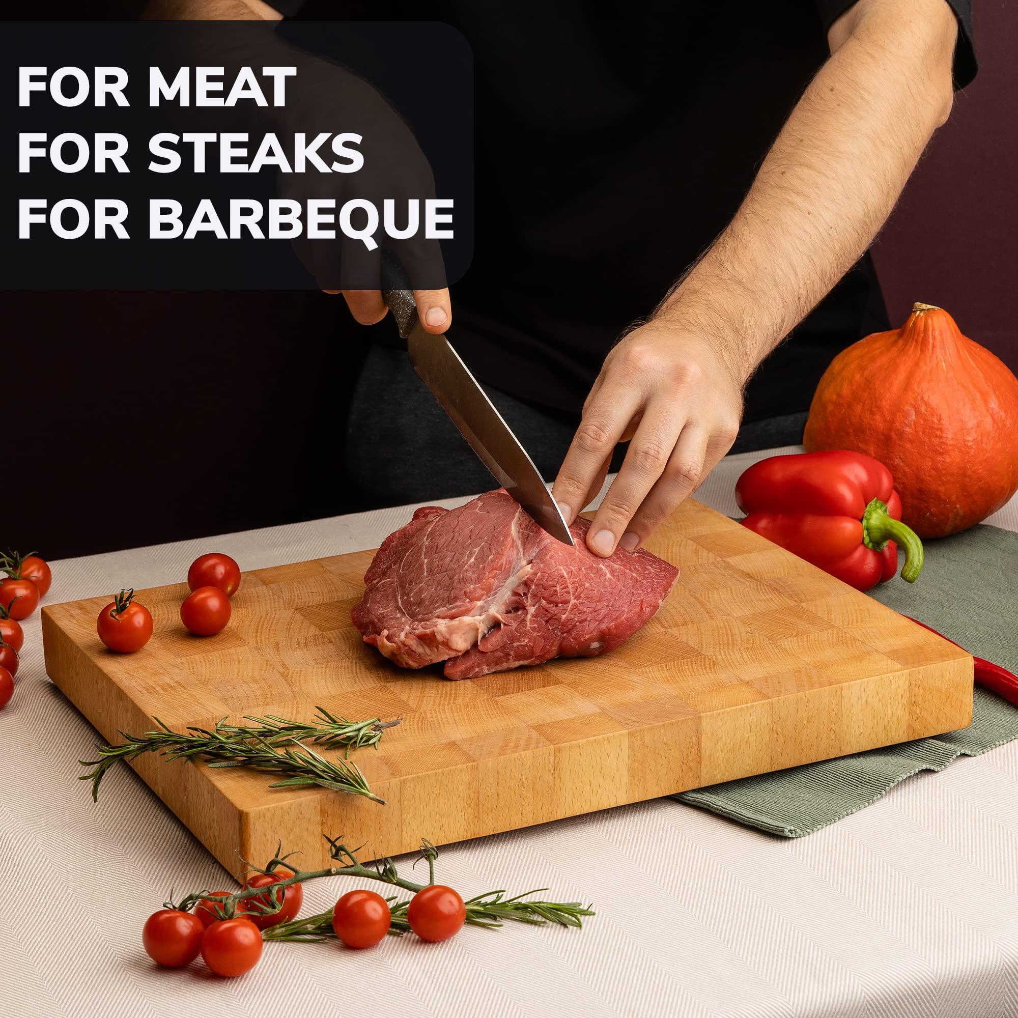 Premium 16x12 Inches Butcher Block Cutting Board - End Grain Beech Wood Chopping Board for Meat, Vegetables & Fruits - Extra Thick Large Kitchen Cutting Board - Perfect for Home Chefs & BBQ Enthusiasts