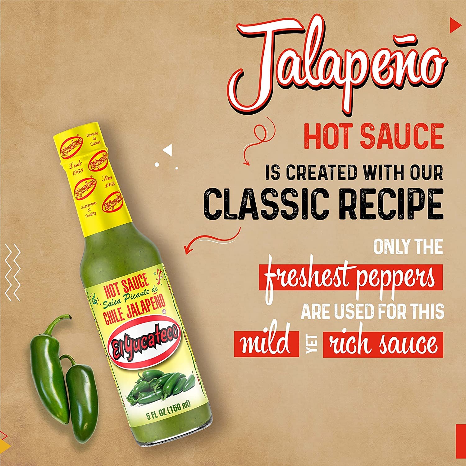 El Yucateco Hot Sauce - Chile Jalapeno Flavor, 5 Oz (Pack of 3) | Authentic Mexican Hot Sauce for Tacos, Burritos, Wings & More | Spicy Condiment for Cooking & Grilling