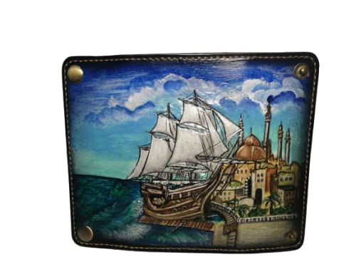 Sailor Ship RFID Men's Bifold Leather Wallet - Handmade Genuine Leather Embossed Viking Boat Design - Perfect for Travel, Gifts & Biker Enthusiasts
