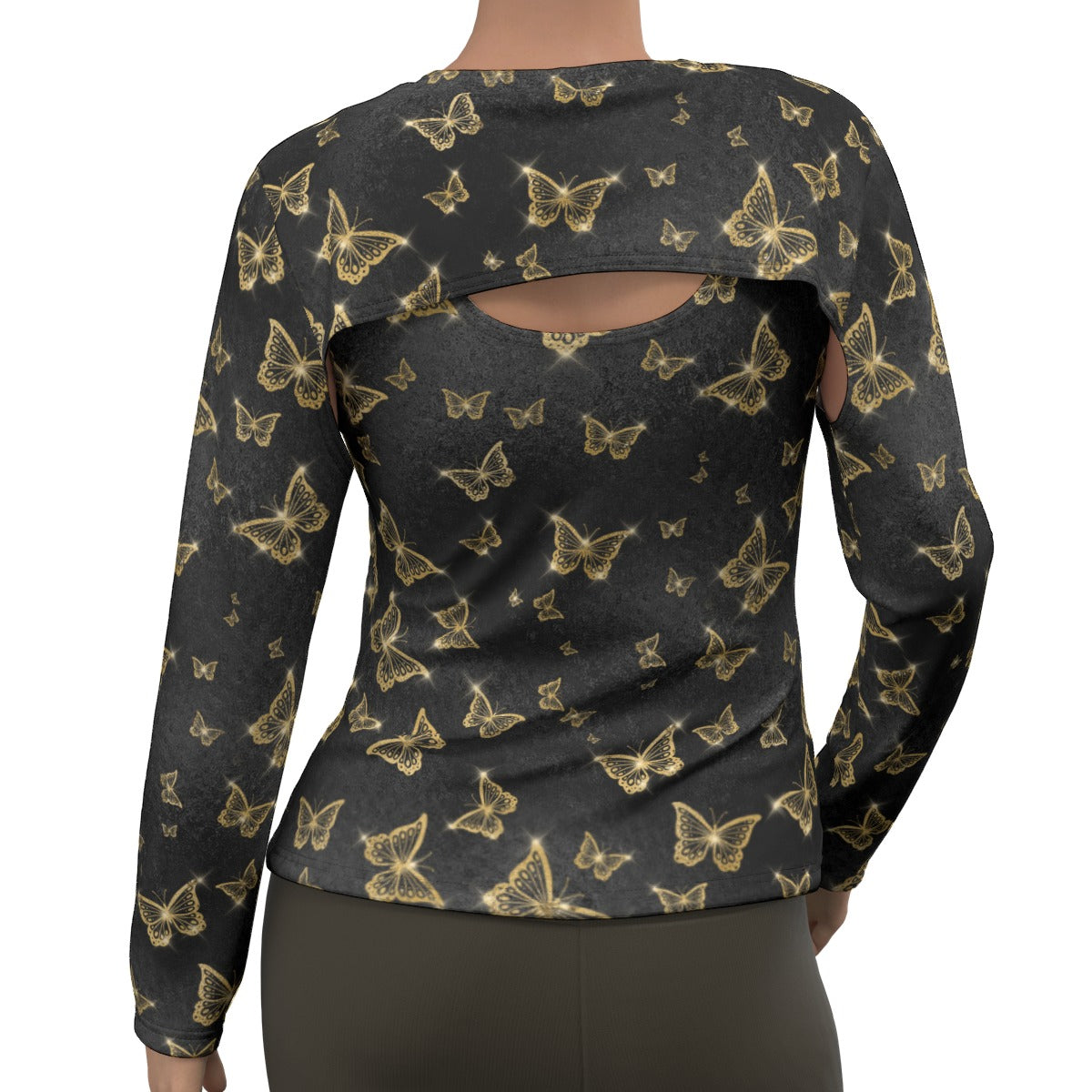 Golden Butterflies Two-Piece Sport Sweatshirt Set - Women's Athletic Hoodie & Joggers Outfit for Gym, Yoga & Casual Wear
