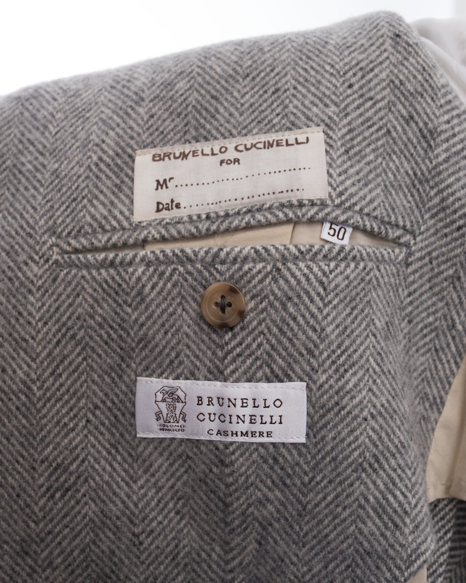 Brunello Cucinelli Light Grey Wool Herringbone Blazer for Men - Premium Tailored Jacket for Business & Formal Wear | Office, Wedding & Special Occasions
