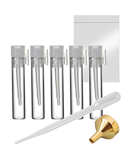 Premium 1ml Glass Perfume Sample Vials with Reclosable Zipper Bags & Funnel - 100pc Set for Fragrance Testing, Travel, DIY Perfume Making & Gift Samples