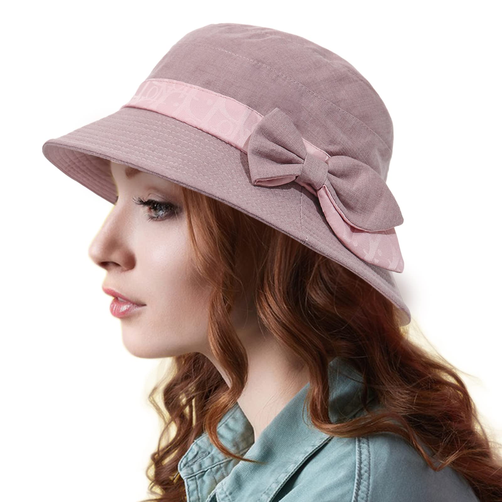Women's Foldable Wide Brim Sun Hat - Kentucky Derby, Beach, Church & Outdoor Activities - UV Protection Bucket Hat for Ladies - Cloche Bowler Style with Bow Detail