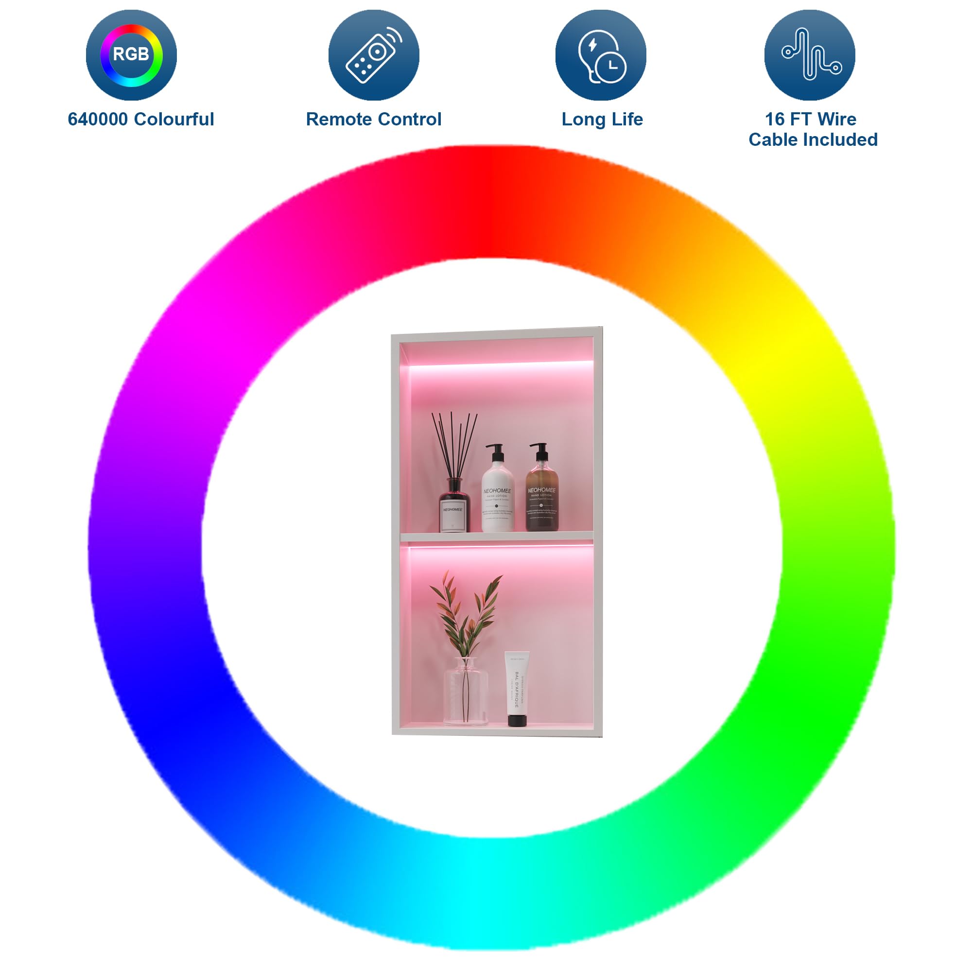 2-Tier 12x24 Inch Wall Niche with RGB LED Light Strips - White Waterproof Shower Niche Cabinet - Stainless Steel Bathroom Shelf - No Tile Needed Recessed Storage Organizer - Perfect for Bathroom, Shower, and Spa Organization