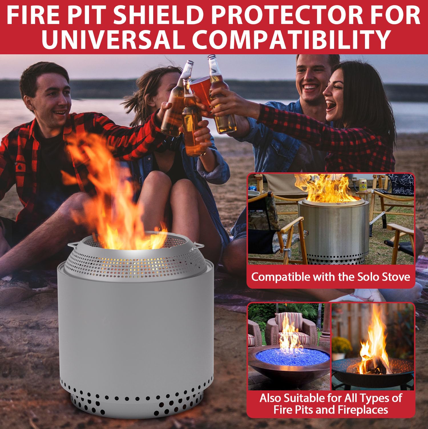 Solo Stove Yukon Spark Shield - Stainless Steel Fire Pit Spark Protector Screen for Outdoor Backyard, Camping & Bonfire Safety - Includes 2 Guide Sticks | Perfect for Patio, Garden & Campfire Gatherings