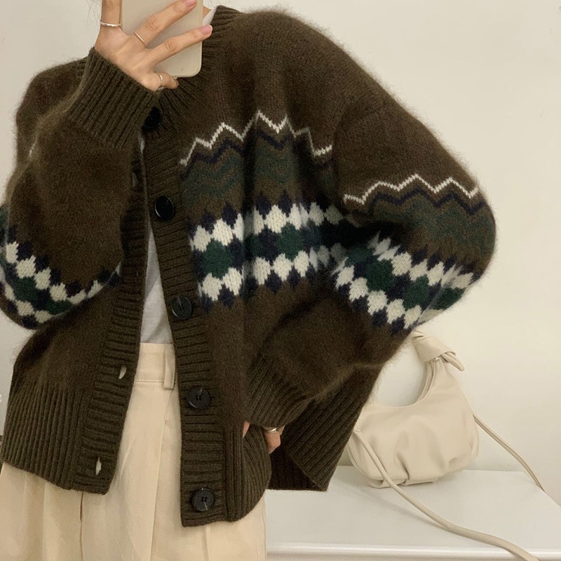 Women's Autumn Knitted Cardigan - Short Loose Fit Round Neck Jacket 1832 | Cozy Fall Layering Piece for Office, Casual Outings & Coffee Dates