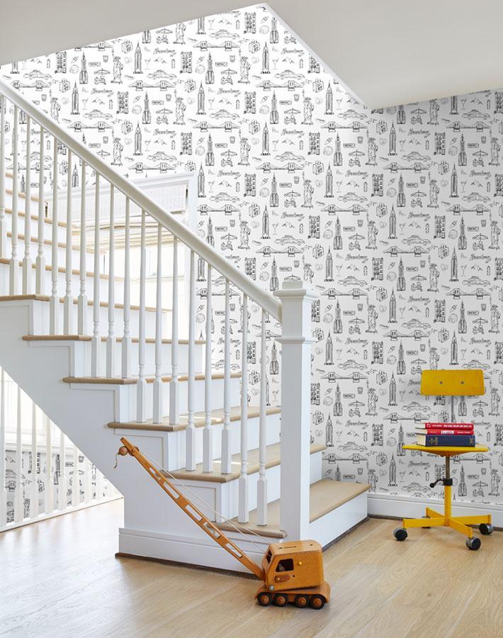 NYC Wallpaper by Nathan Turner - Premium White Peel & Stick Wallpaper for Living Room, Bedroom, and Office Decor