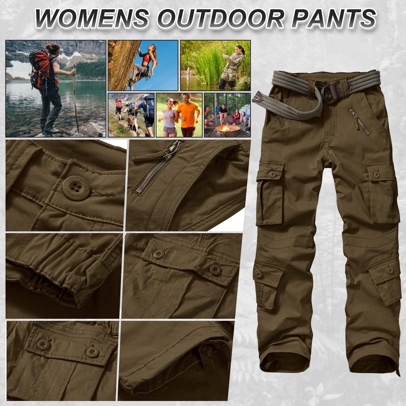 Alfiudad Women's Cargo Pants with Multiple Pockets - Tactical Military Hiking Combat Work Pants for Outdoor Adventures, Camping & Casual Wear