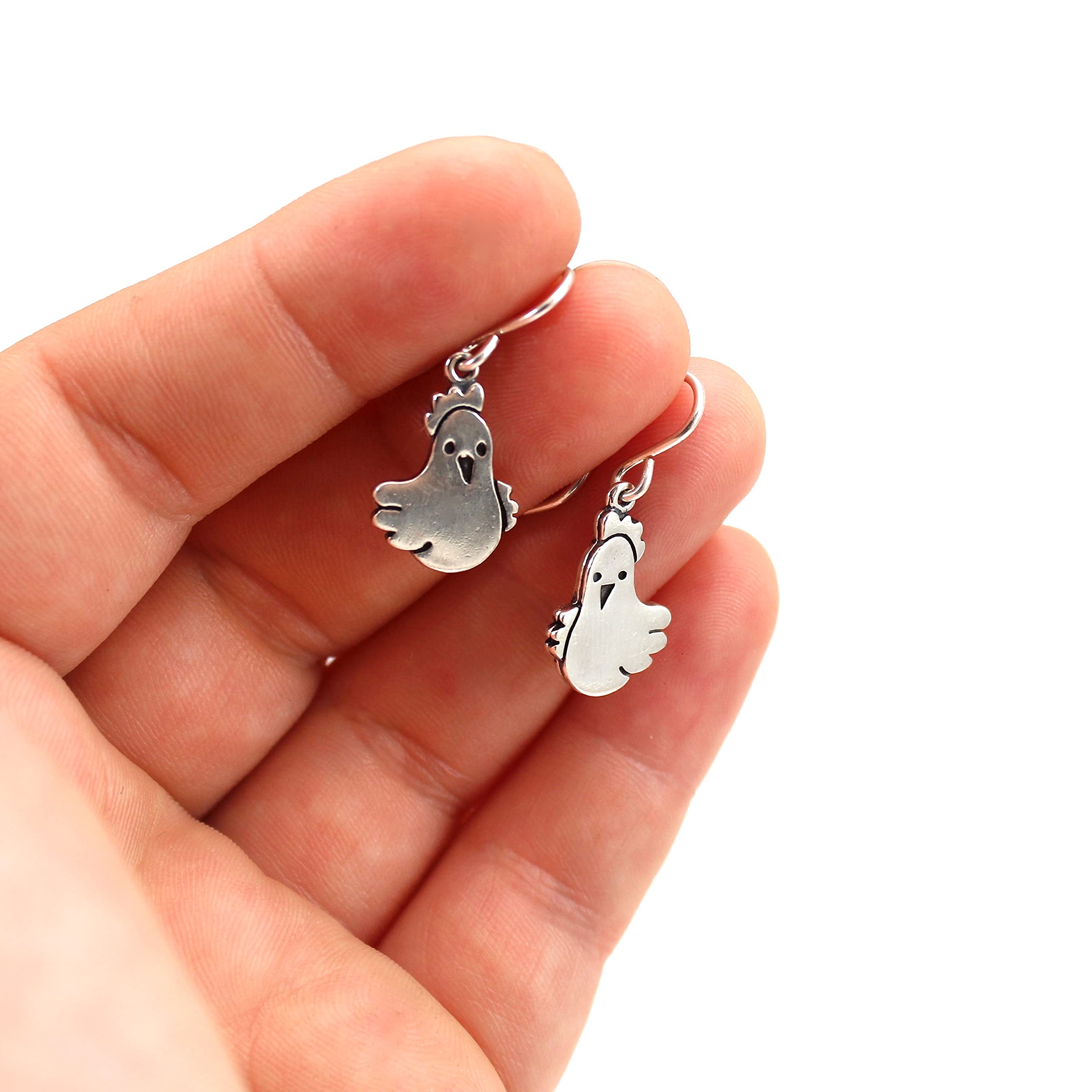 Mark Poulin 925 Sterling Silver Chicken Charm Dangle Earrings for Women & Girls - French Hook Ear Wires | Perfect for Farmhouse Style, Country Fashion & Animal Lover Gifts