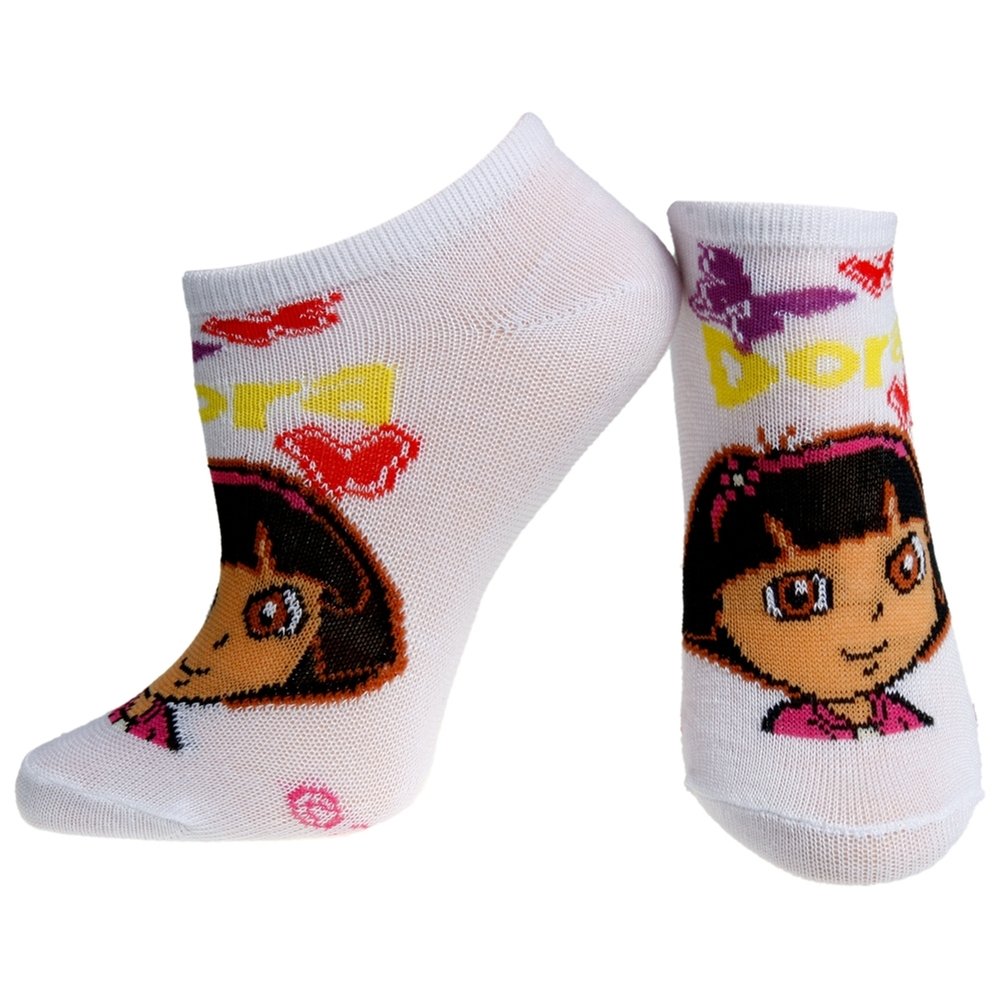 Dora The Explorer Kids' White Ankle Socks - Size 4-6.5 for Girls - Cartoon Character Socks for School, Play & Everyday Wear