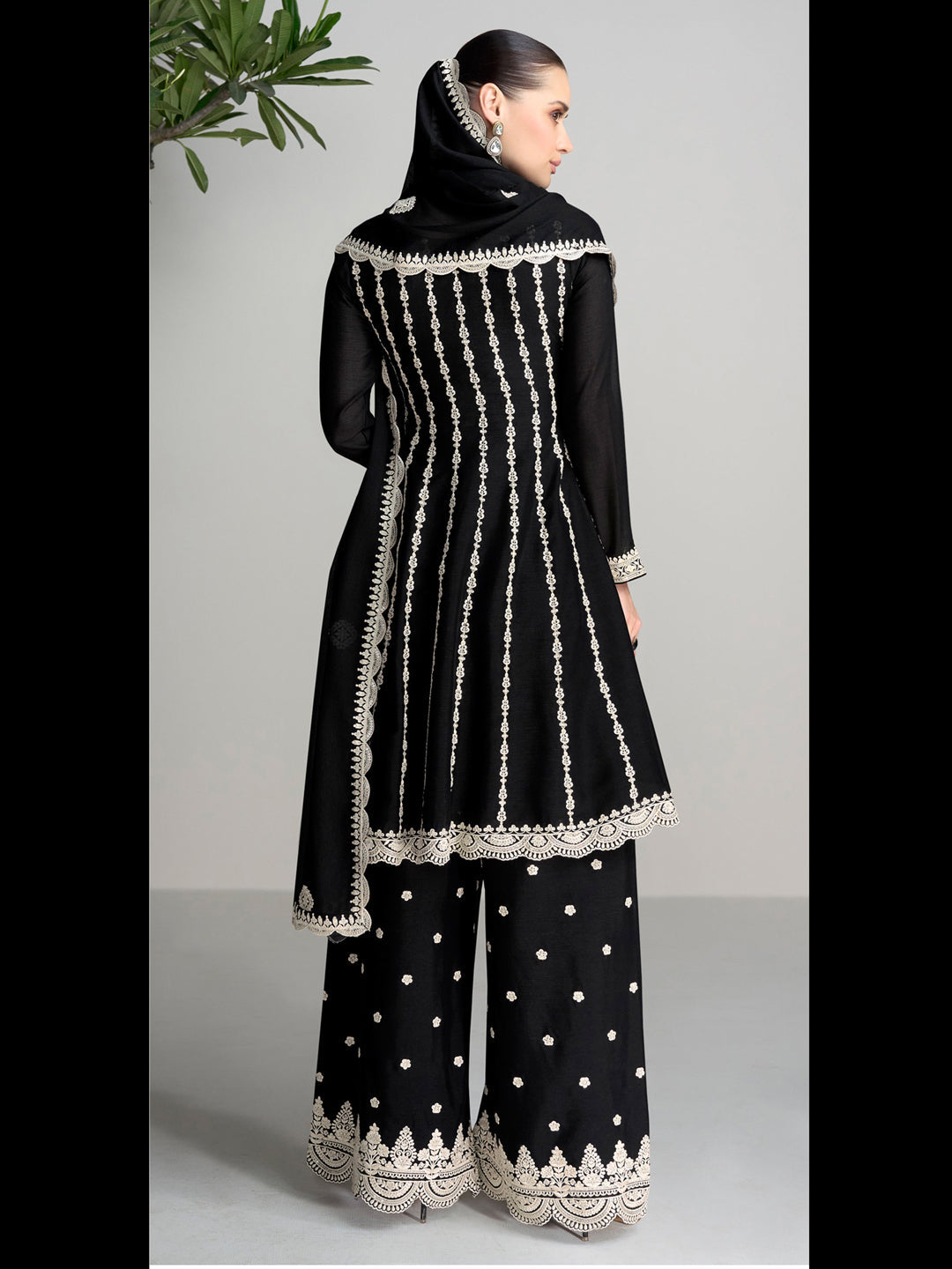 Luxury Black Designer Palazzo Suit with Premium Embroidery & Sequins - Perfect for Weddings, Parties & Special Occasions