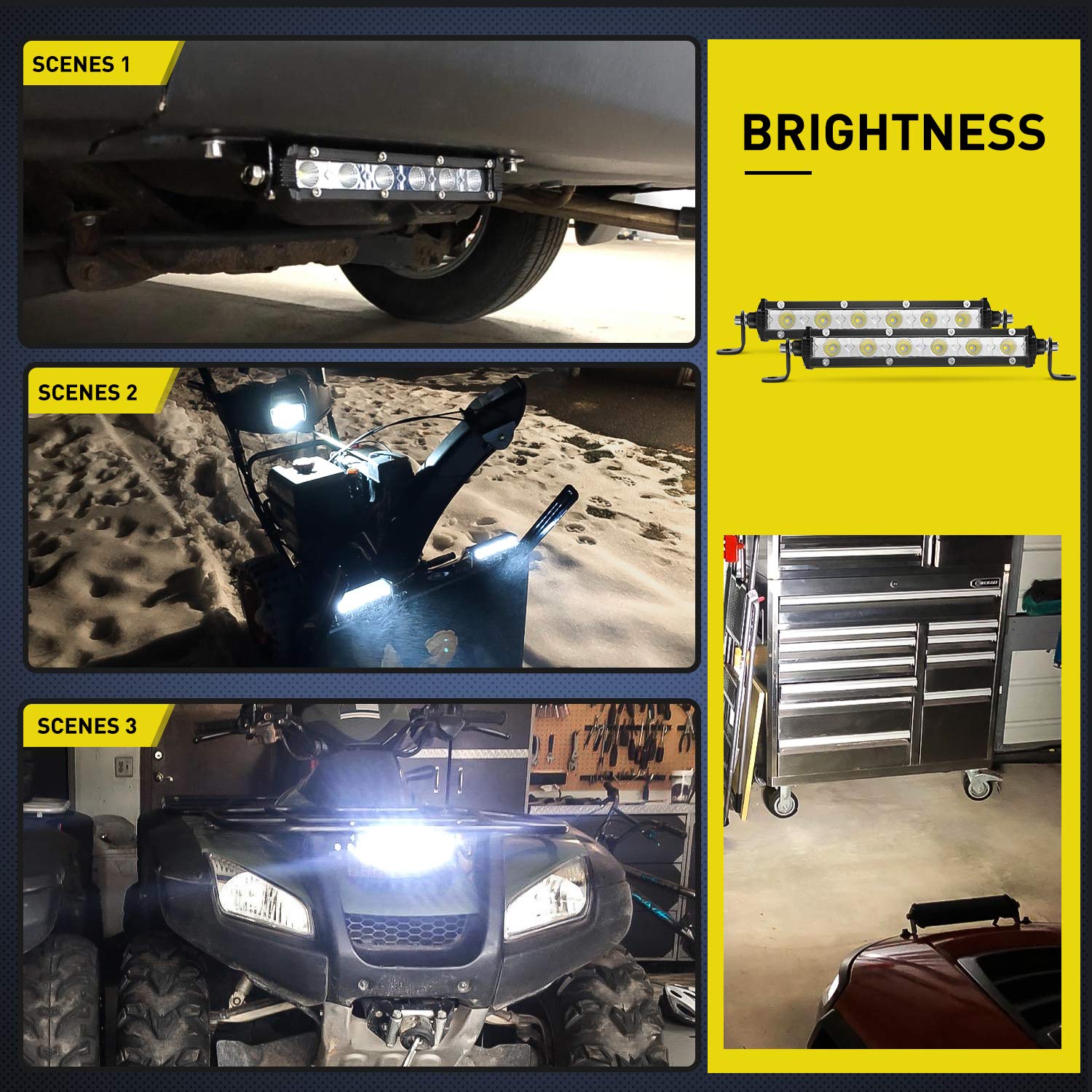 Nilight 2PCS 7 Inch 18W Ultra-Slim Single Row LED Flood Light Bar - Waterproof Offroad Fog Lights for Jeep, Truck, ATV, UTV, SUV, Tacoma, Subaru - Perfect for Night Driving, Work Lighting & Outdoor Adventures