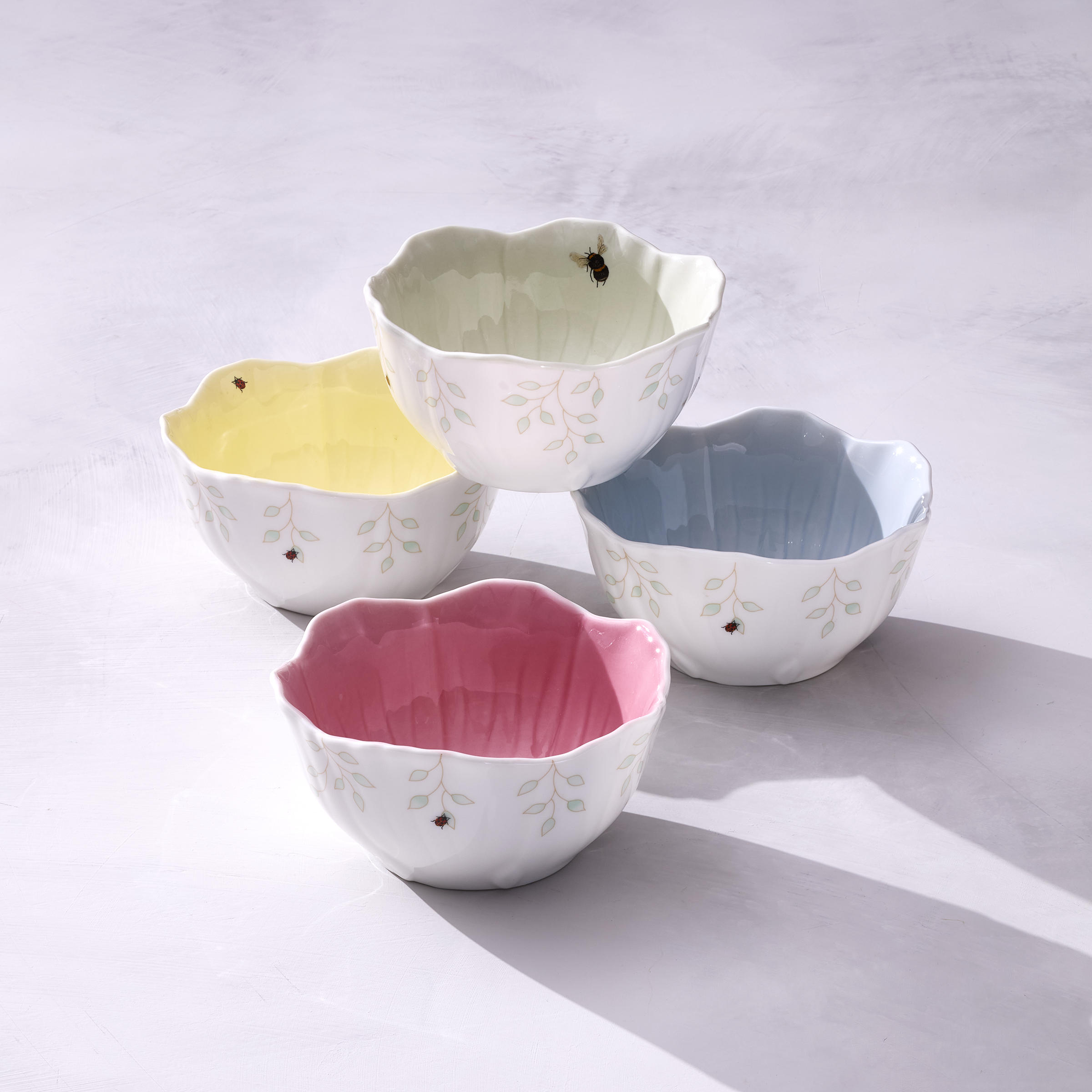 Butterfly Meadow Floral Pink Dessert Bowls Set of 4 - Elegant Porcelain Small Plates for Ice Cream, Pudding, Snacks - Perfect for Parties, Tea Time, and Home Decor