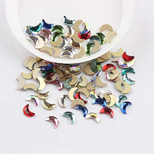100pcs Mixed Color Flatback Rhinestones for Nail Art - 4x6mm Moon Shape Non Hotfix Glass Gems - DIY 3D Nail Decorations for Manicure, Pedicure & Salon Use