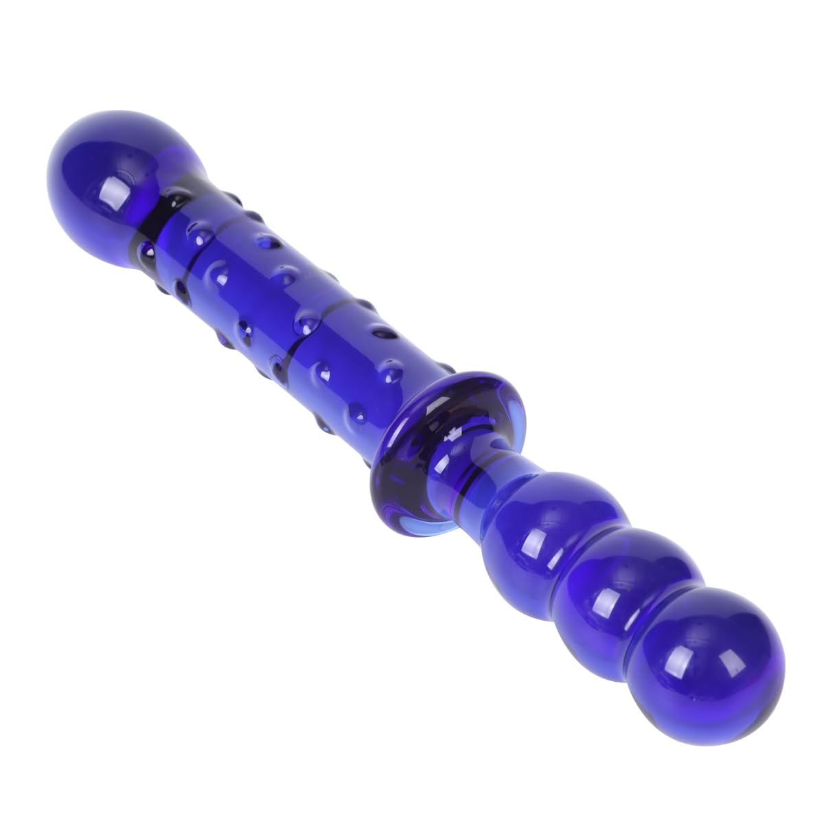 8.9 Inch Glass Dotted Double-Ended Dildo - Crystal Penis Pleasure Wand for G-Spot & Anal Stimulation - Personal Massager Sex Toy (Blue) - Perfect for Solo Play & Couples Intimacy