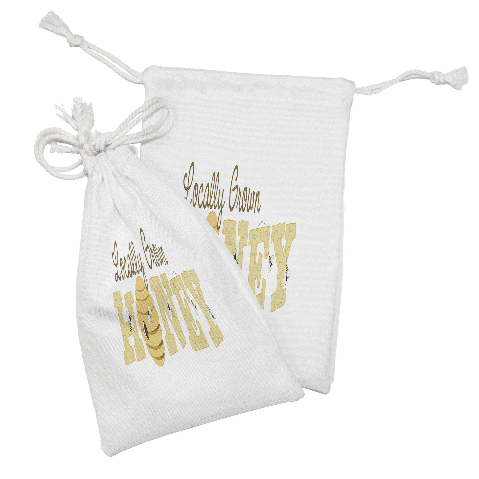 Ambesonne Honey Bee Fabric Pouch Set of 2 - Locally Sourced Honey Calligraphy Design Drawstring Bags (9