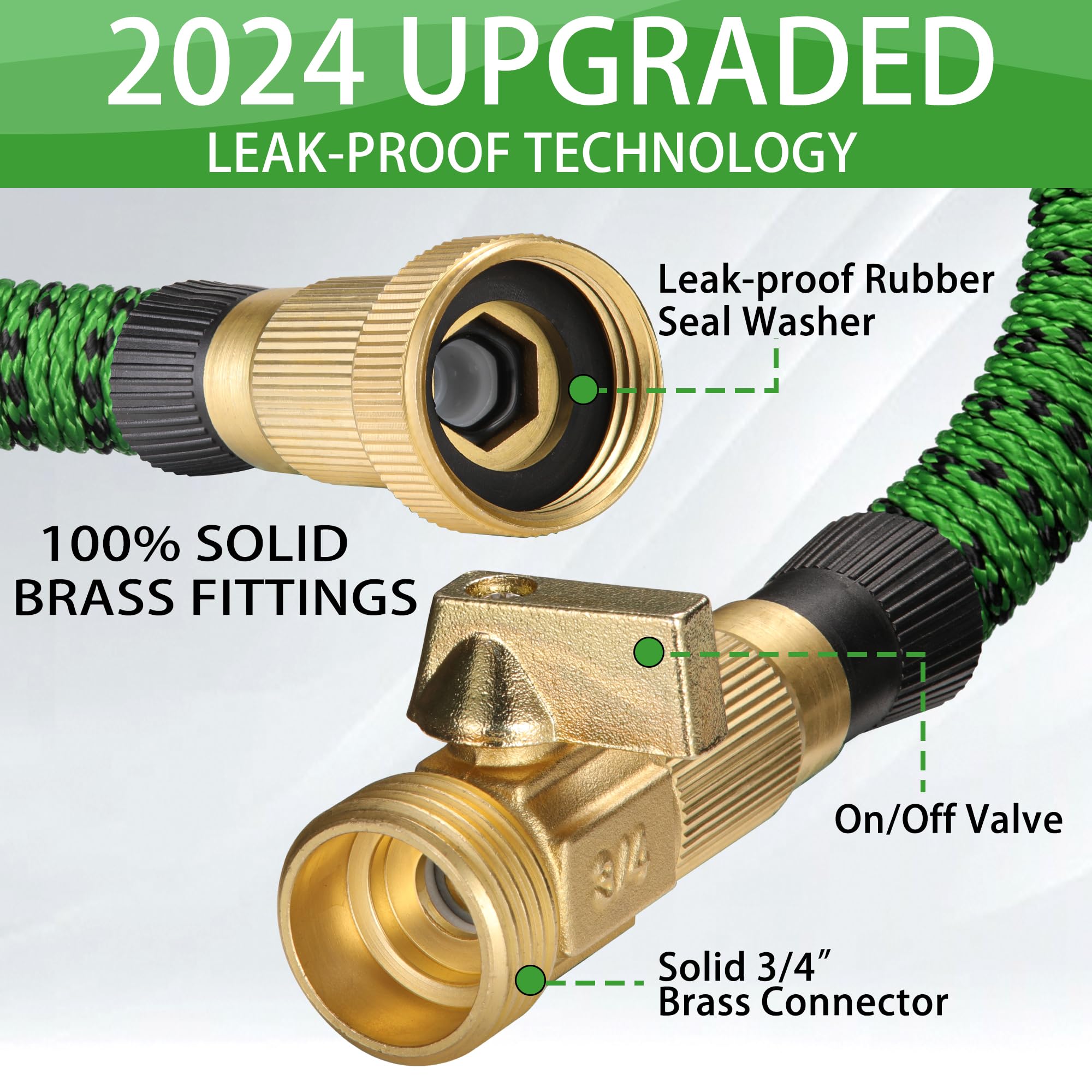 50 ft Expandable Garden Hose with 10 Spray Nozzle - 2024 Upgraded Flexible Water Hose with 4-Layer Latex Core - Lightweight, Durable, No-Kink Hose for Lawn, Yard, Car Washing & Outdoor Cleaning