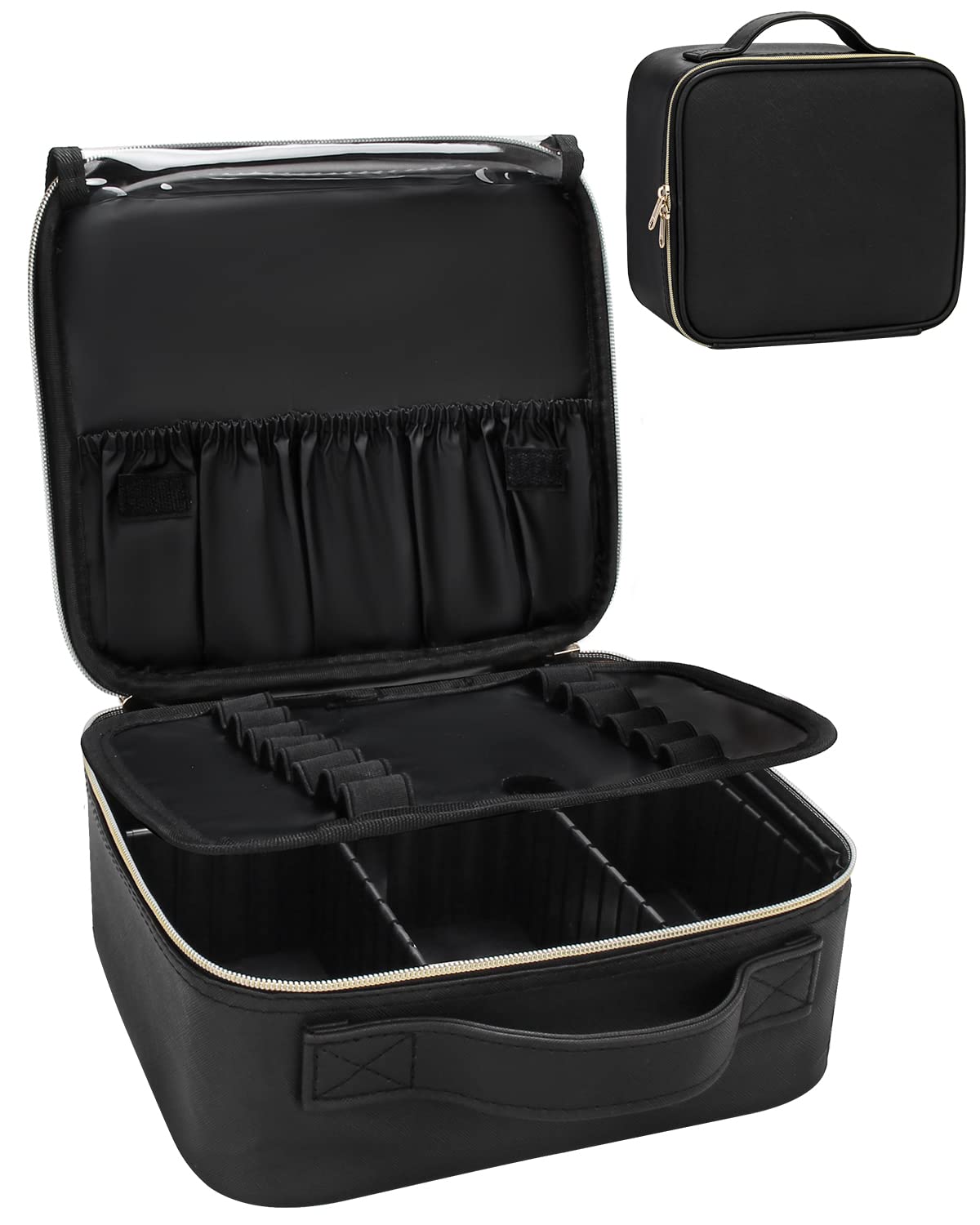 MONSTINA Professional Makeup Train Case – Travel Cosmetic Organizer for Lipstick, Brushes & Toiletry | Portable Storage Bag for Makeup Artists & Travelers (Black) – Perfect for Salon, Home Vanity & On-the-Go Beauty