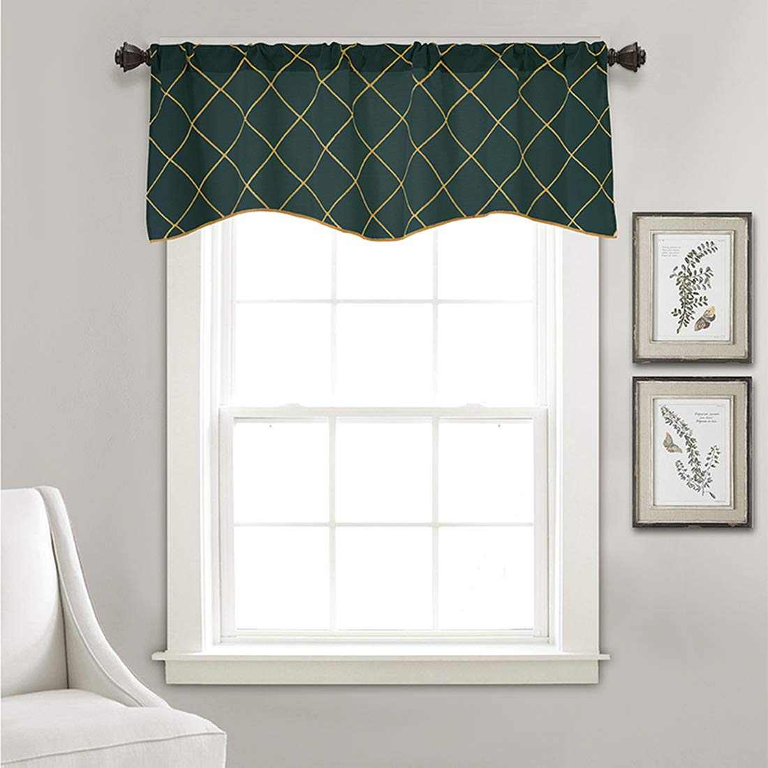 2Pcs Geometric Ogee Embroidery Trellis Scalloped Edge Kitchen Curtains - 52