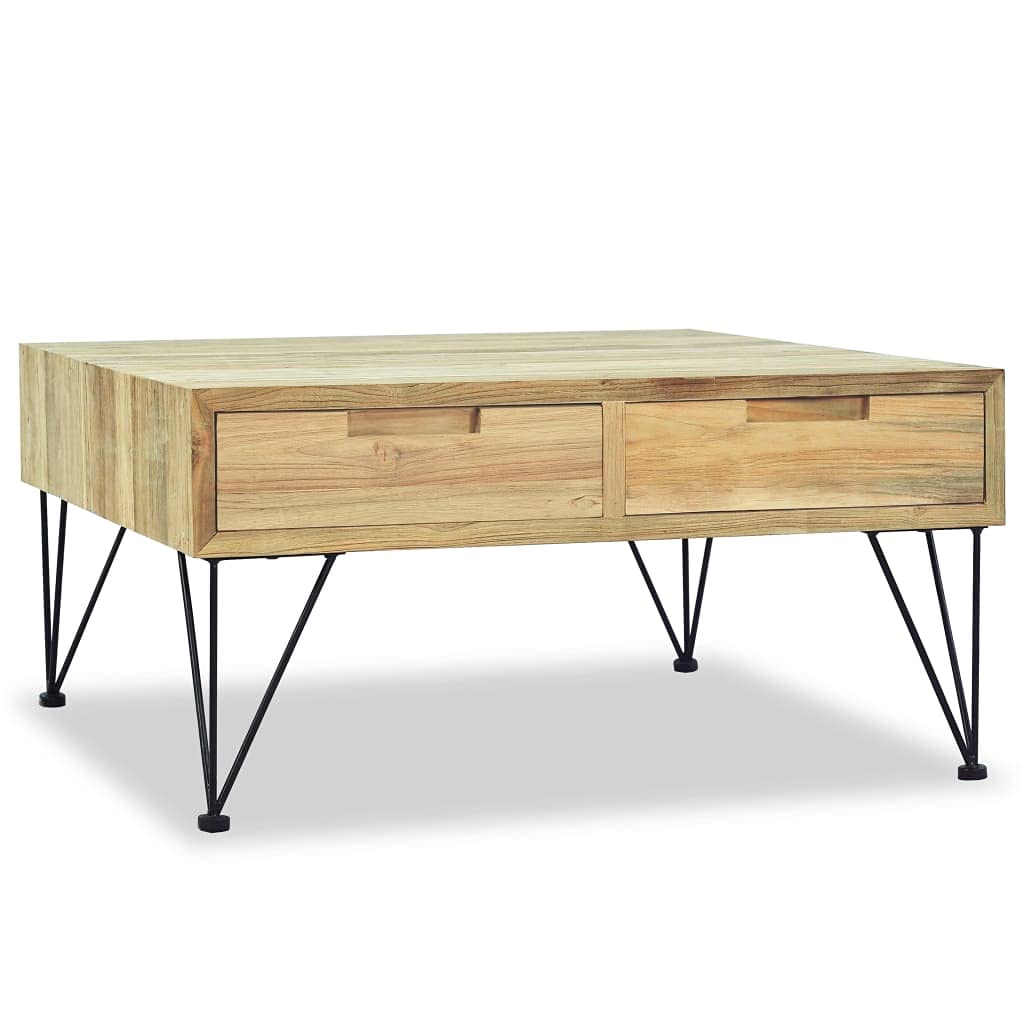 Rustic Solid Teak Wood Square Coffee Table with Storage for Living Room, Study, Bedroom - Durable Center Table for Home Decor & Small Space Furniture
