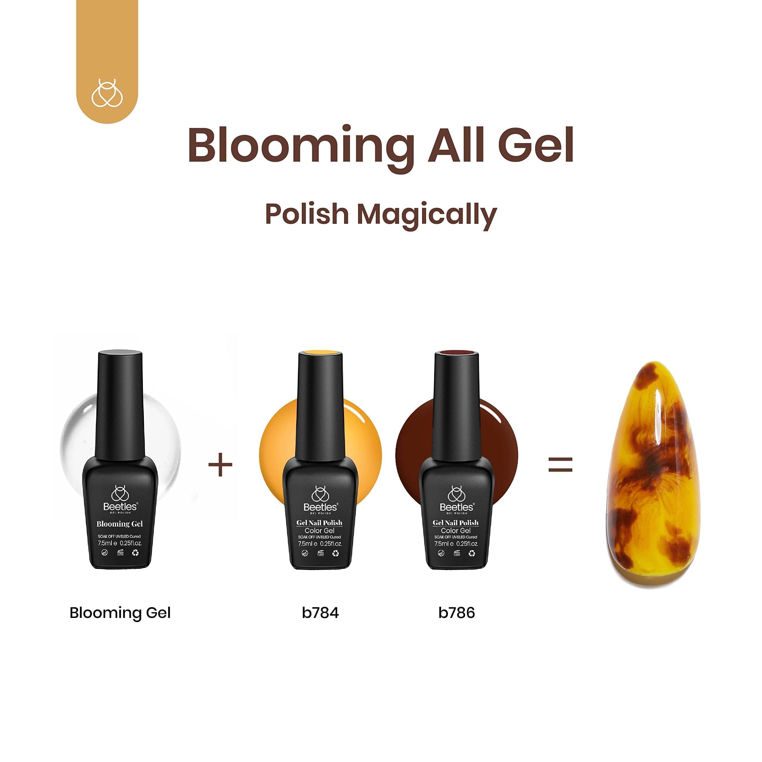 Beetles 5 Colors Gel Nail Polish Set with Blooming Gel - Amber Attraction & White Wine Shades - Soak Off UV/LED Gel Polish Kit for Women - Perfect for Nail Art, Salon & Home Manicures