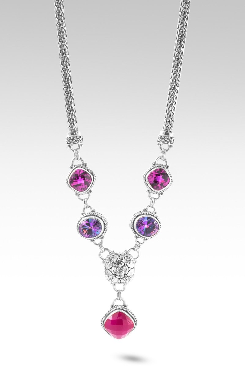 Bloom and Shine Necklace™ - Wild Raspberry Chalcedony, Xanadu™ Mystic Quartz & Magenta Lab-Created Sapphire Jewelry | Elegant Dainty Necklace for Women | Perfect for Weddings, Date Nights & Special Occasions