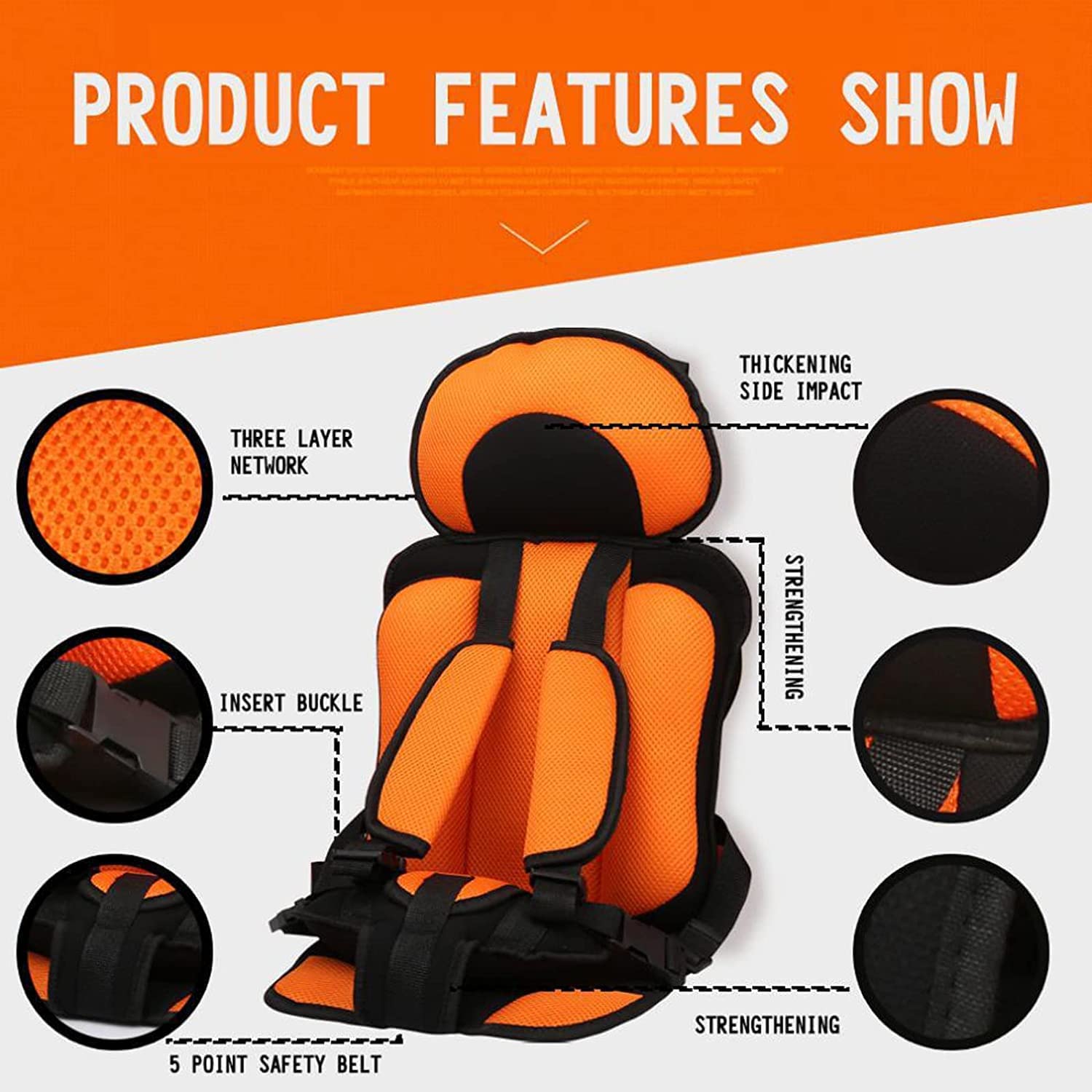 Portable Car Seat Cushion for Travel - Adjustable Straps, Foldable Design - Safe & Comfortable Baby Seat for Cars, Golf Carts & Airplanes (Black, Large 22.05 x 13.39 x 9.45 Inches) - Perfect for Road Trips, Family Vacations & Daily Commutes