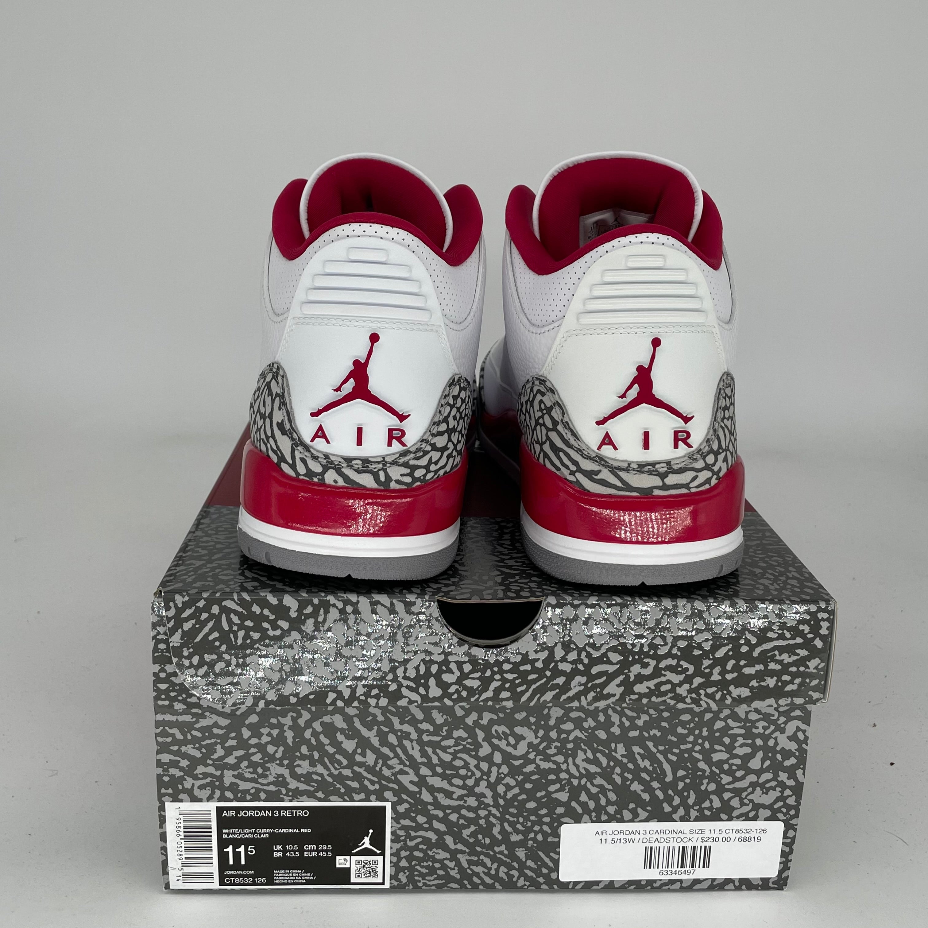 AIR JORDAN 3 Cardinal Red Retro Basketball Shoes Men's Size 11.5 (CT8532-126) - Perfect for Streetwear & Sneaker Collection