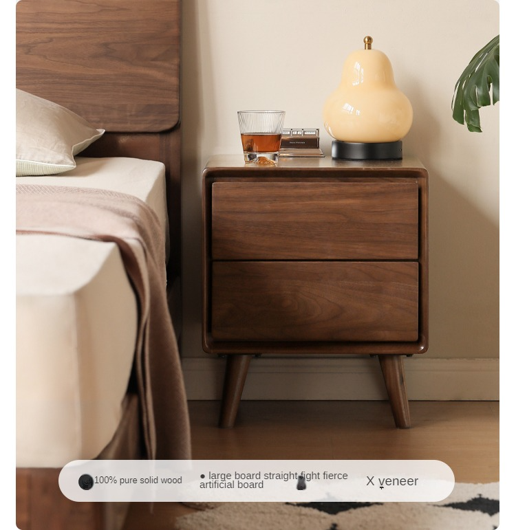 Solid Black Walnut Wood Classic Nightstand - Stylish Bedside Table for Bedroom, Living Room & Guest Room