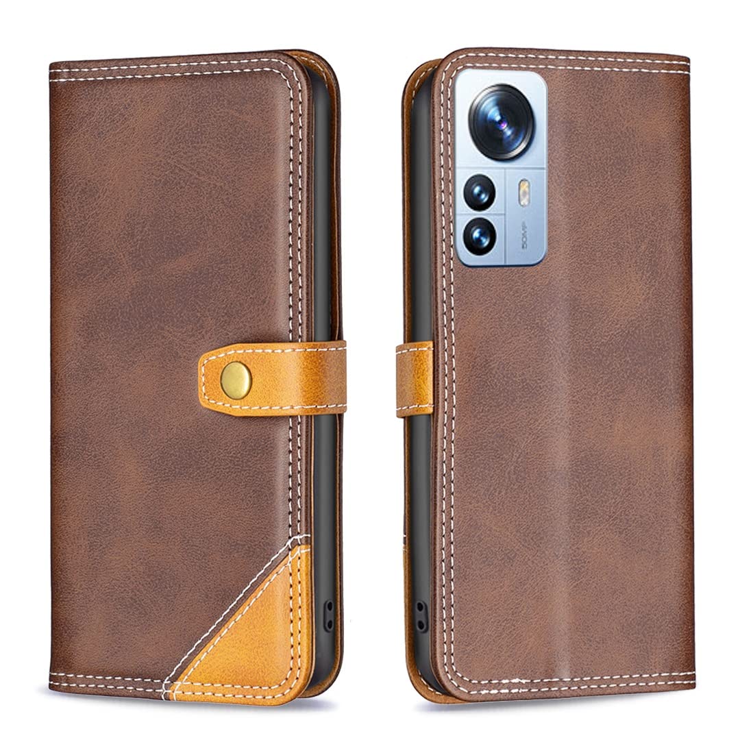 Premium Magnetic Flip Wallet Case for Xiaomi 12 Pro - Leather Smartphone Cover with Card Slots & Stand Feature (Brown) | Perfect for Business Professionals & Daily Commuters