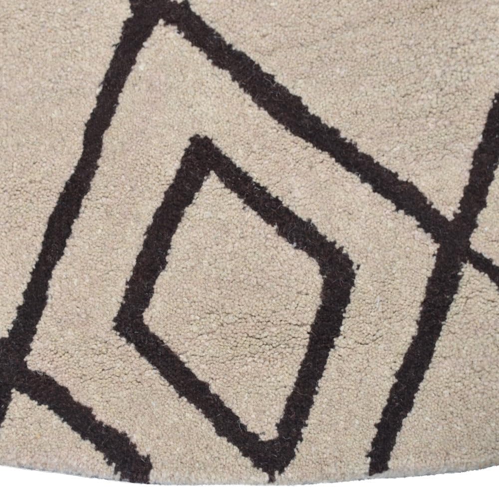 Hand Tufted Wool Eco-Friendly Round Area Rug 8'x8' - Cream & Brown Geometric Modern Design, High Pile Thick Handmade Carpet for Living Room & Bedroom | Soft & Durable Floor Decor for Home, Office & Nursery (K04510)