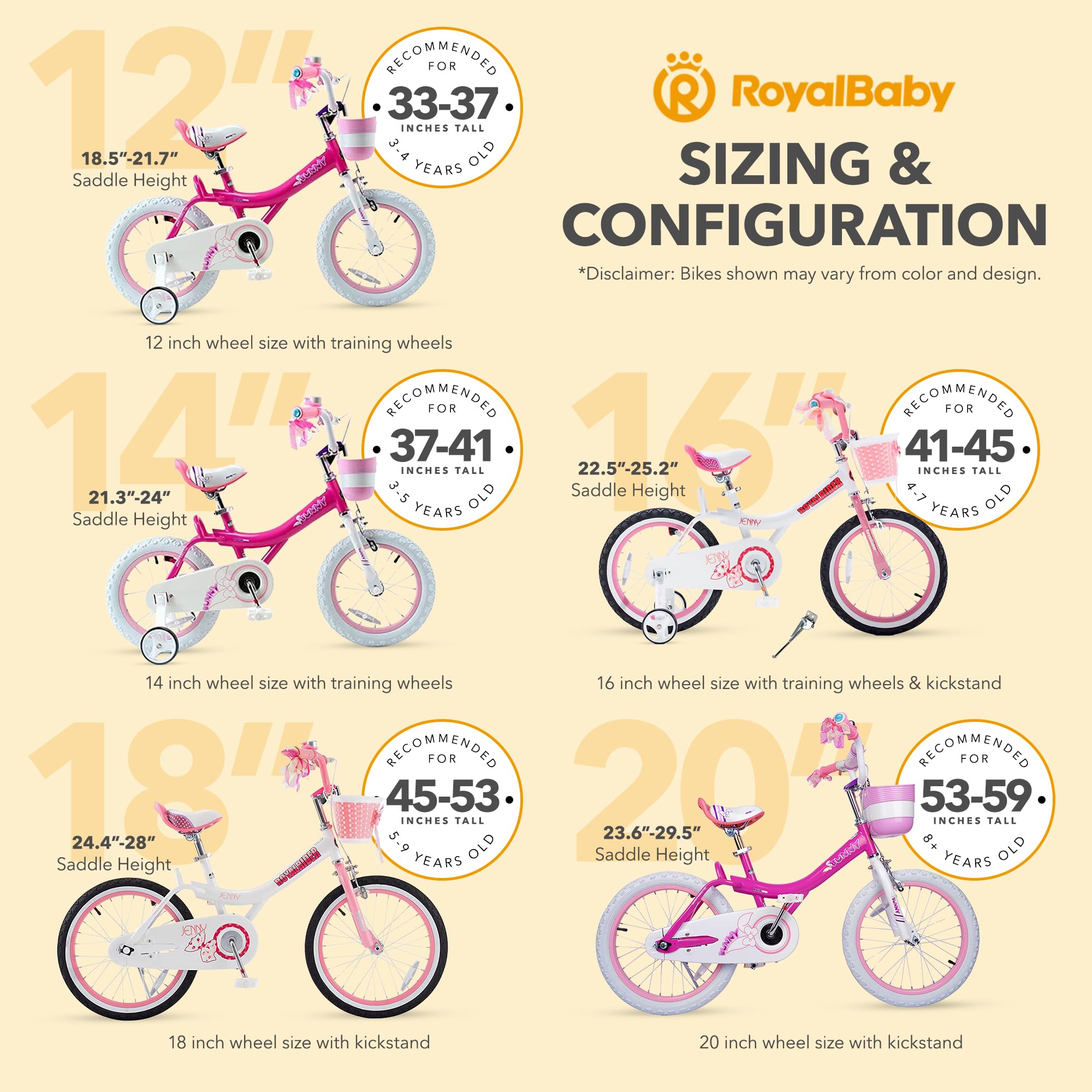 Royalbaby Princess Girls Bike 12 14 16 18 20 Inch Kids Bicycle with Basket for Ages 3-12 | Perfect for Outdoor Play, Park Rides & Neighborhood Adventures
