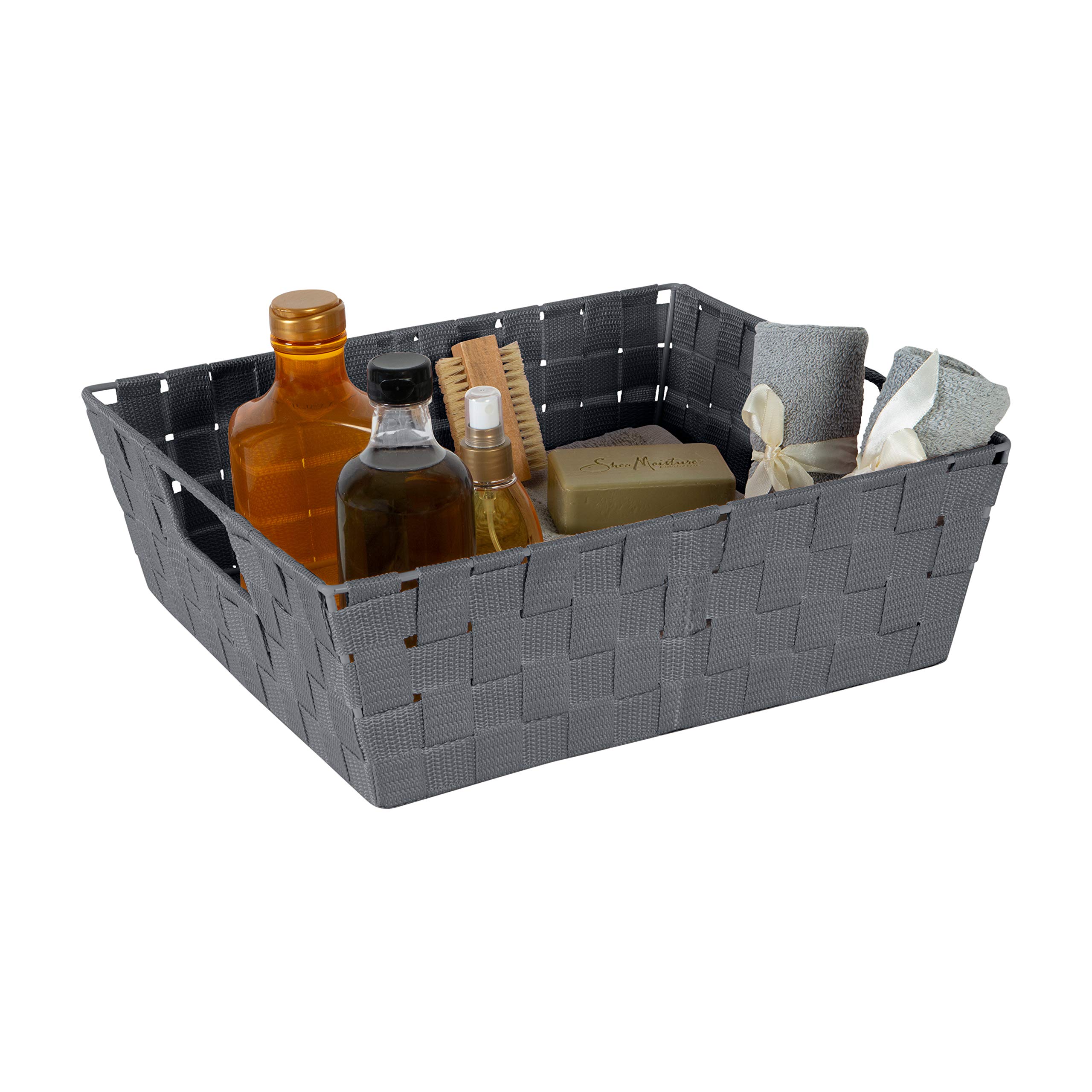 Large Woven Storage Basket with Handles - 2 Pack Grey for Home & Office Organization