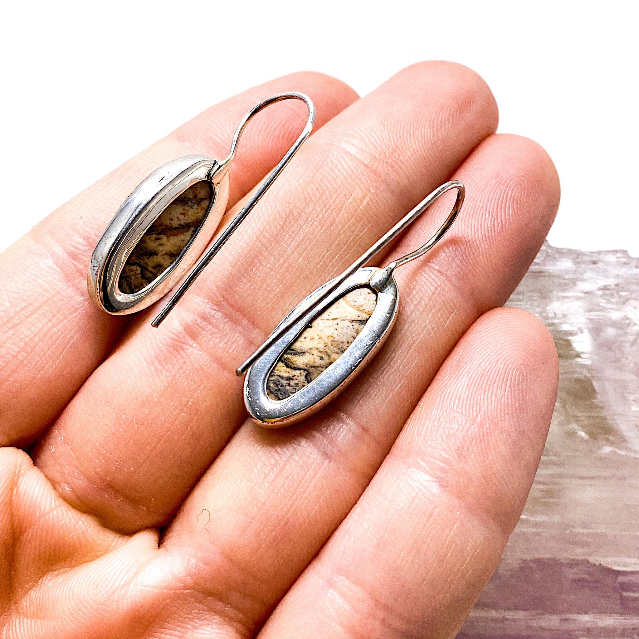 Natural Picture Jasper Oval Cabochon Earrings for Women - Handmade Gemstone Jewelry (KEGJ531) - Perfect for Boho Style, Gift Giving & Everyday Wear