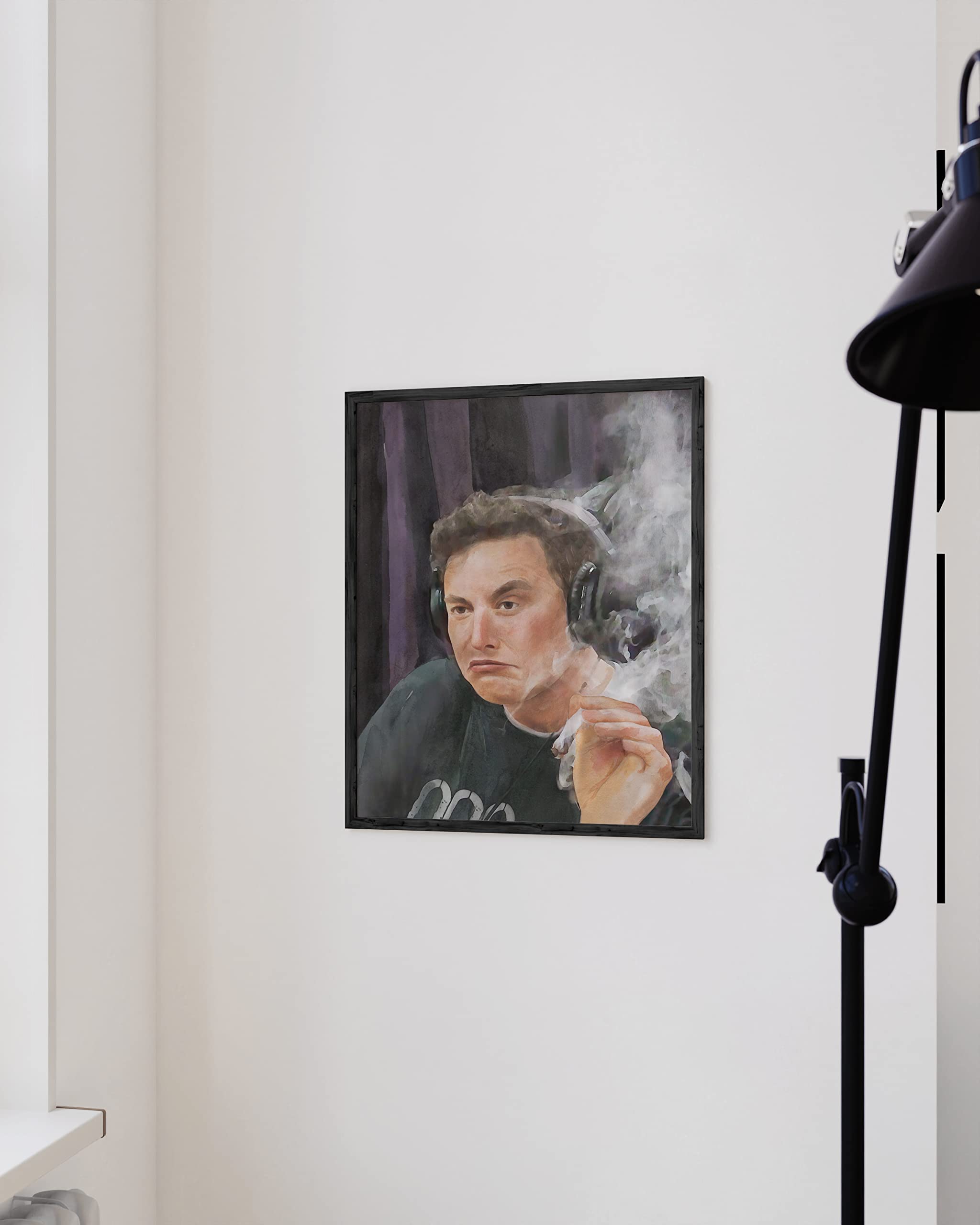 Elon Musk Smoking Framed Wall Art - Funny Trippy Poster for Men's Bedroom & Office Decor - Black Frame 12x16 - Unique Gift for Tech & Meme Lovers - Perfect for Gaming Rooms, Dorm Decor & Man Caves