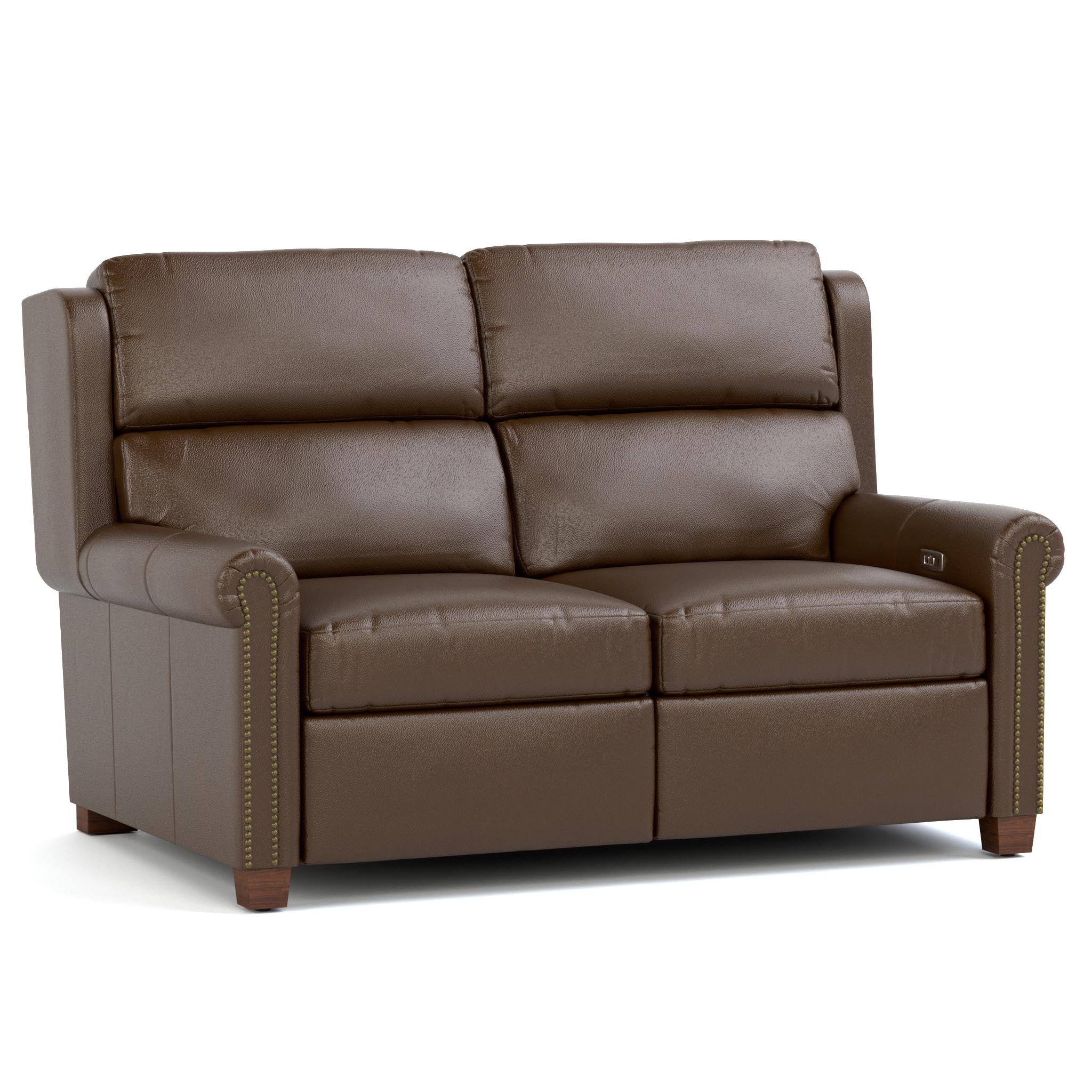 Woodlands Small Roll Arm Motion Loveseat with Nailhead Trim - Comfortable Reclining Sofa for Living Room, Home Theater & Small Spaces