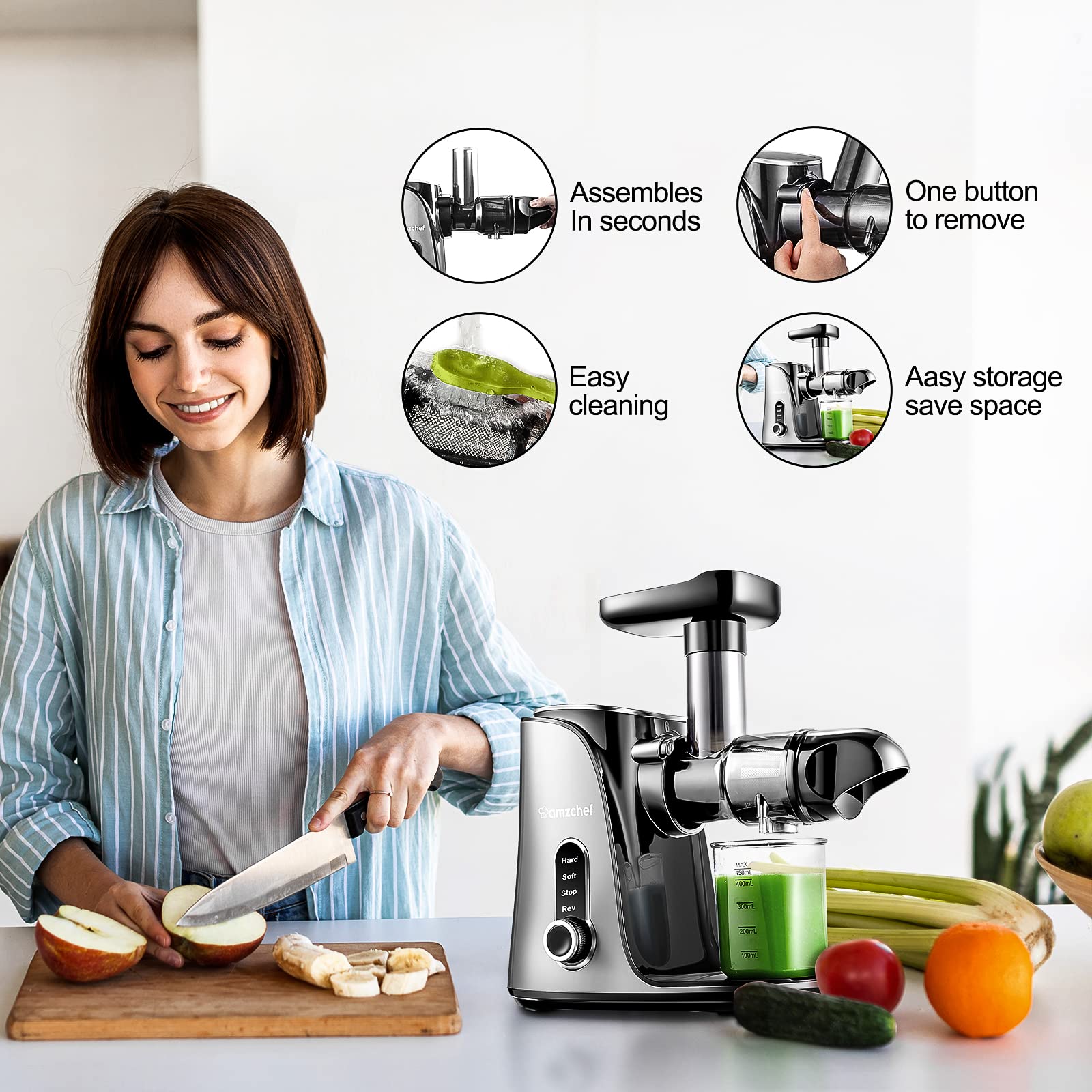 AMZCHEF Juicer Auger Replacement Part - Compatible with AMZCHEF Slow Juicers Model 1501 & 3001 - Masticating Juicer Attachment for Fresh Fruit & Vegetable Juicing - Perfect for Healthy Smoothies, Detox Drinks & Home Juice Bars