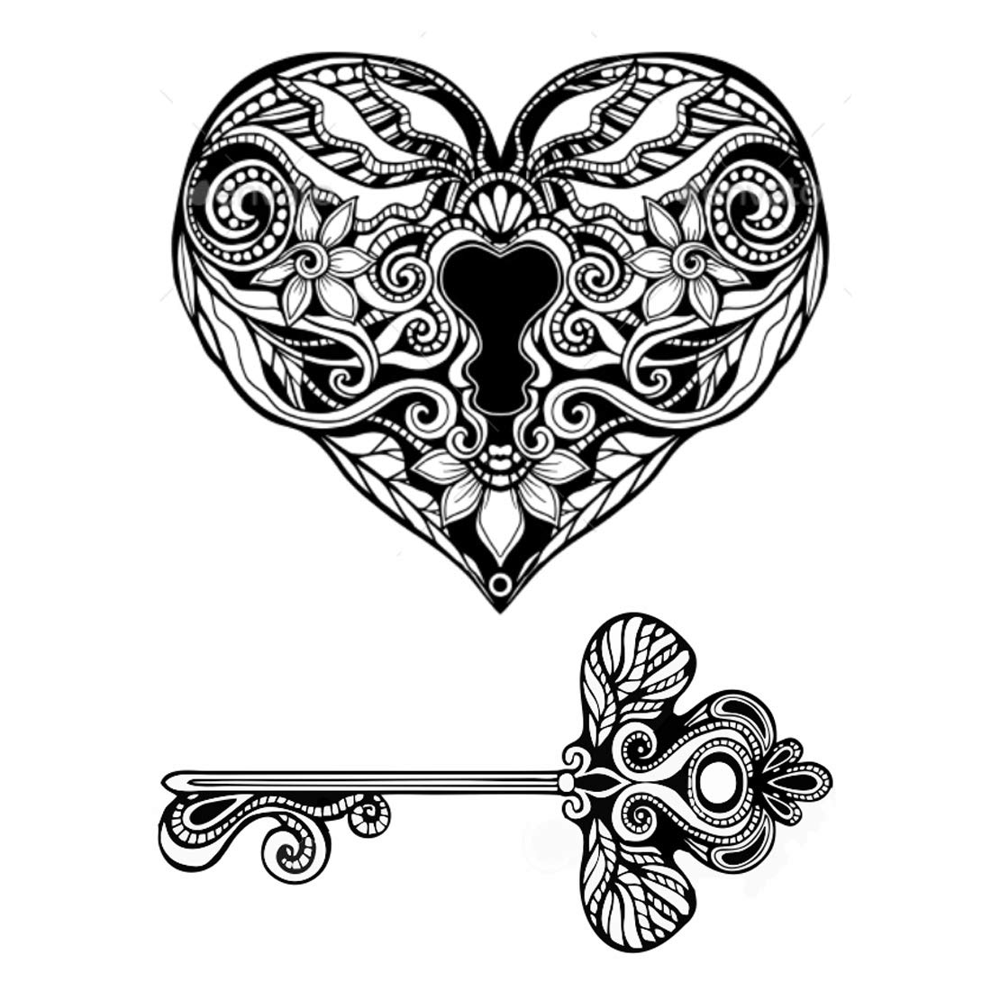 Waterproof Temporary Tattoos for Women & Men - 3D Lock & Key Couple Tattoo Set (10.5x6cm) | Long Lasting Fake Body Art for Teens, Parties, Weddings & Couple Matching